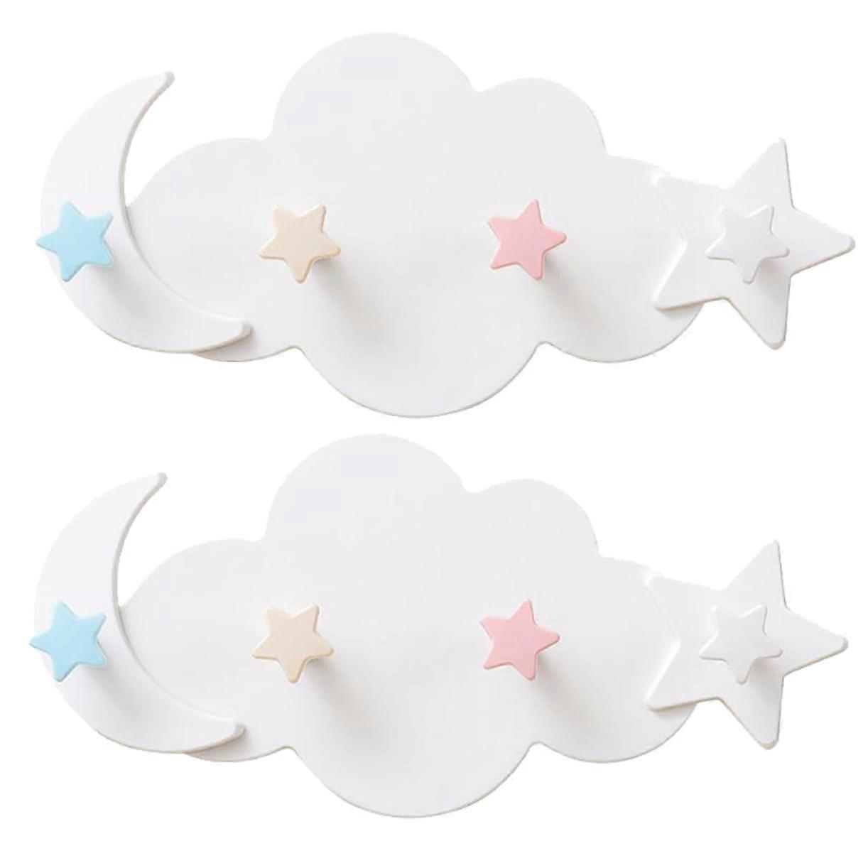 Cloud Wall Hooks Set - 2 Sturdy Coat Hooks with Stars and Moon Design, Key Holder Organizer for Kids Rooms and Towel Rack