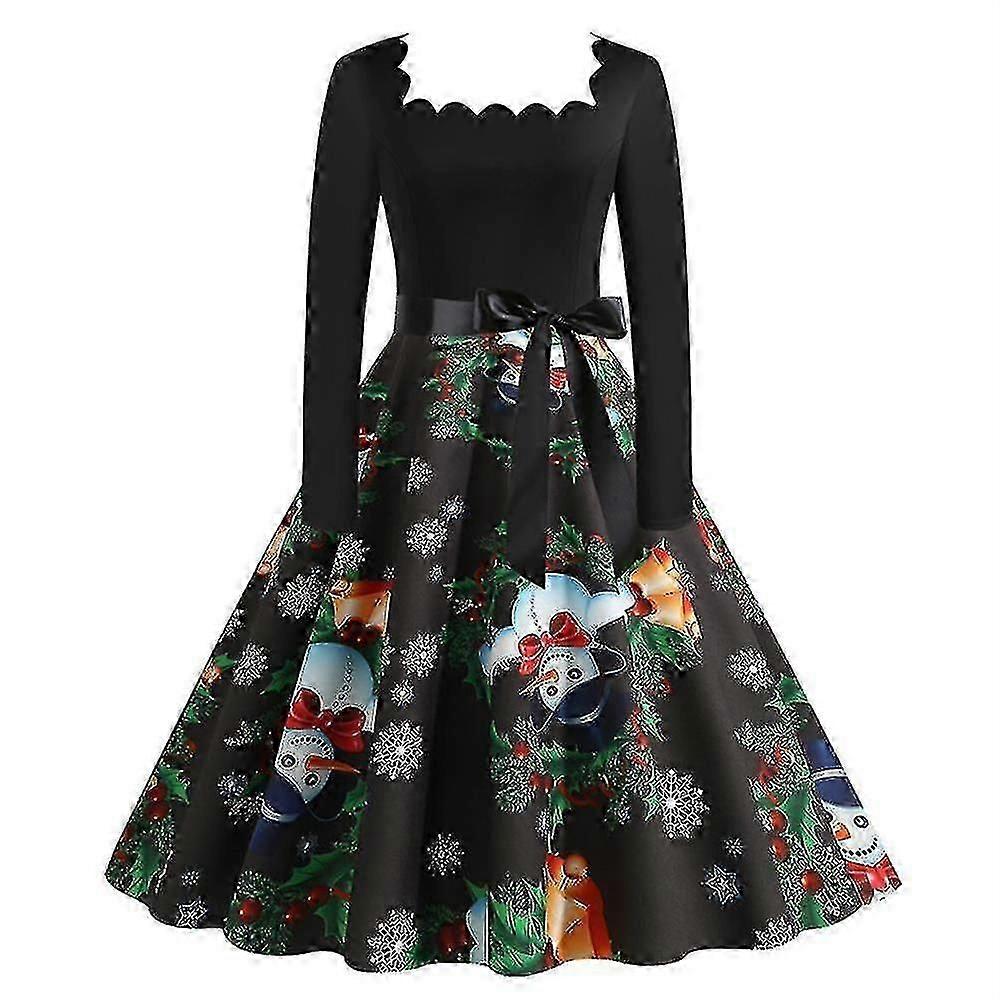 Women's Long Sleeve Christmas Dress Xmas Party Swing A-line Dresses