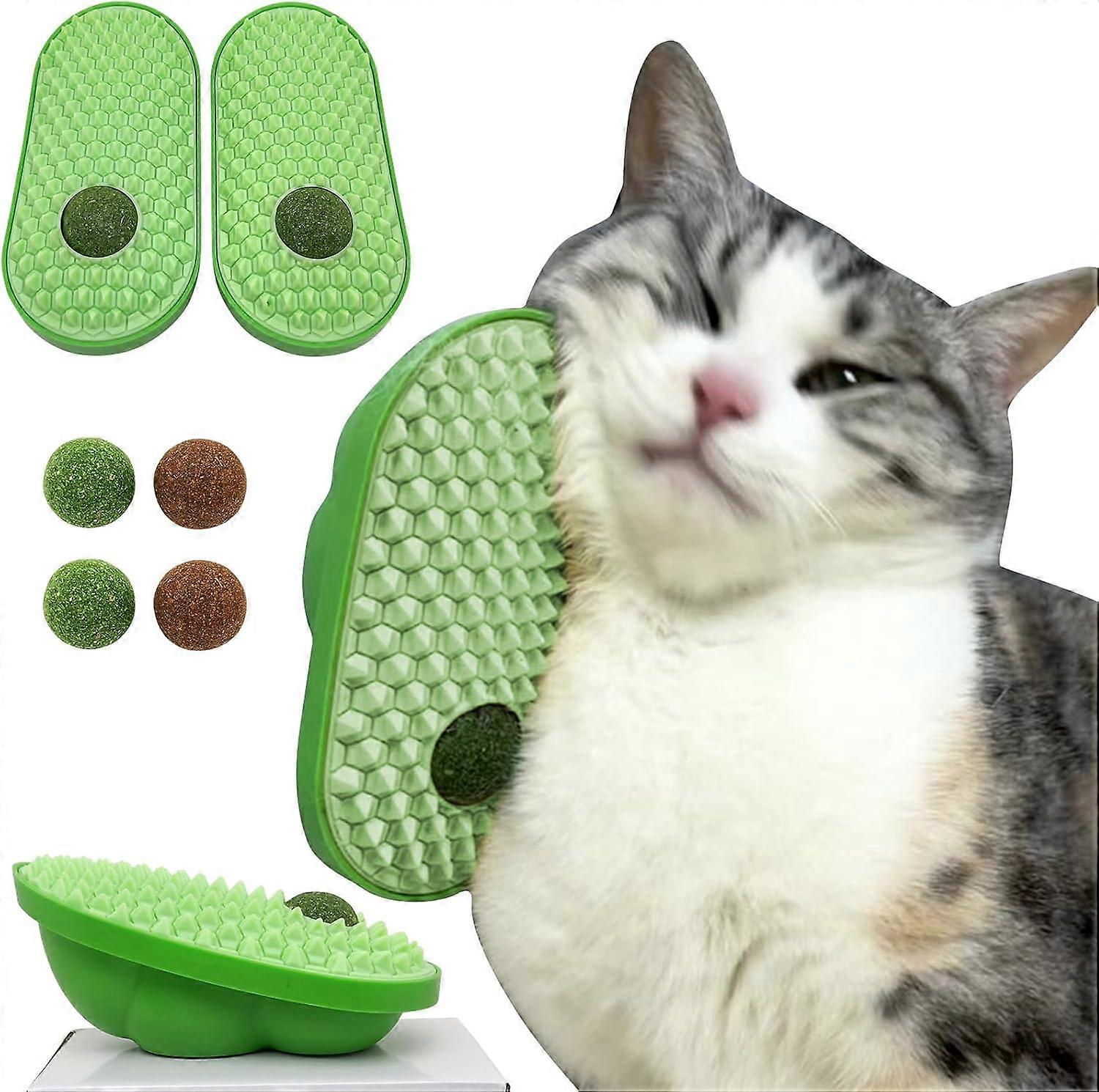 2 Pcs Catnip Toys Balls That Stick on Wall,Cat Toy Ball, Catnip Ball for Cats Lick,Cat Face Scratchers Brush Rubbing Post, (Green)