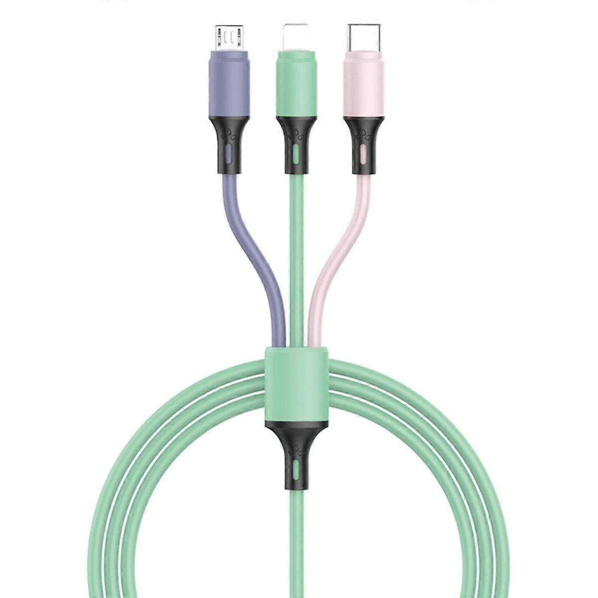 3 in 1 Micro-USB/Lightning/USB-C to USB-A 6A 480MBps 1.2m cable, Multicolour