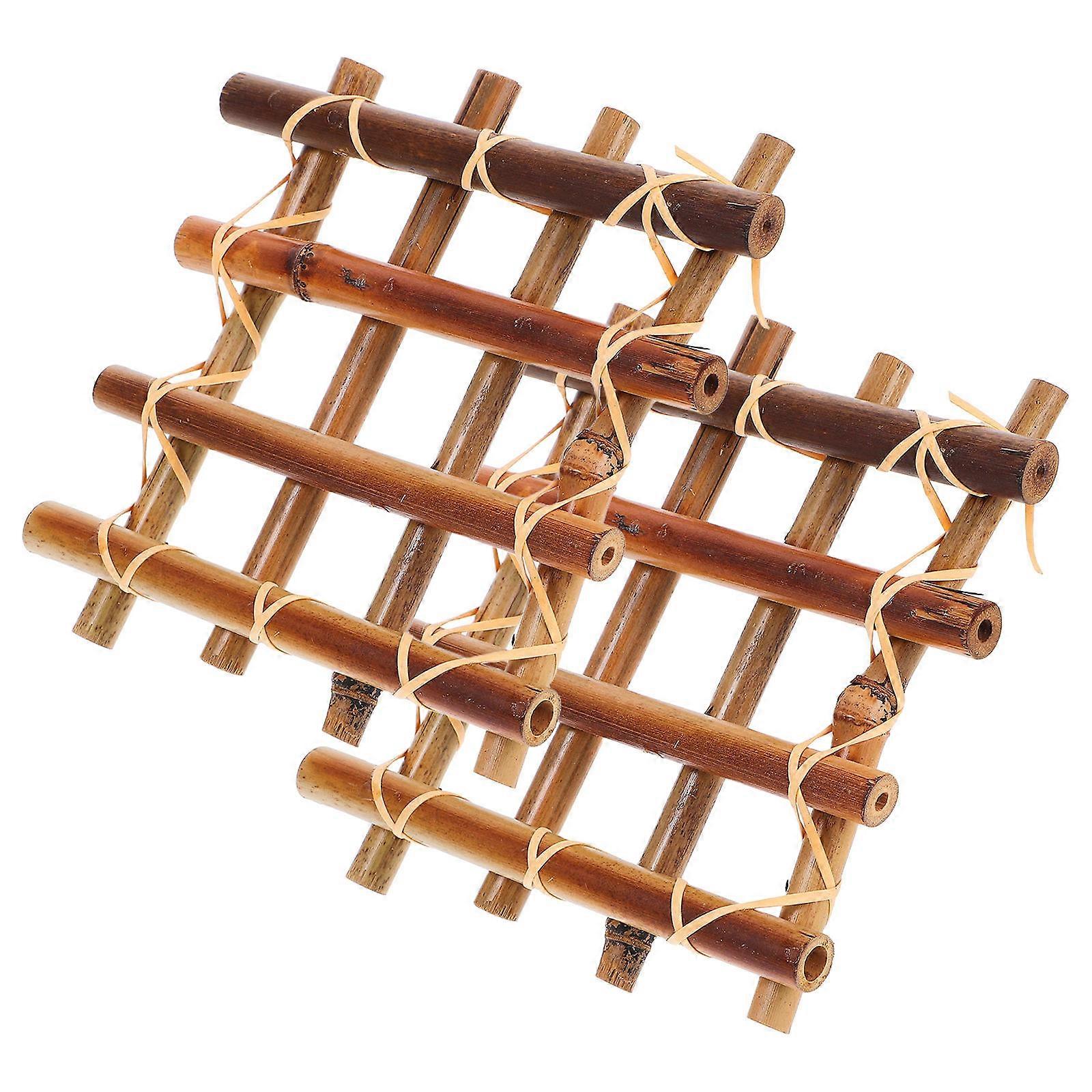 Brown Bamboo Mini Fence for Decoration Convenient and Practical Easy to Combine with Other Accessories 2pcs