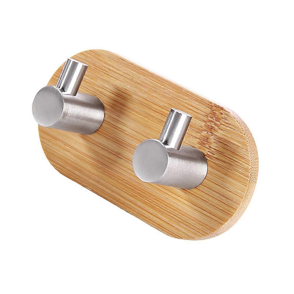 Stainless Steel Bamboo Traceless Self Adhesive Double Hook Hanger – Easy Install, Strong Adhesive, Multi Use for Bathroom, Kitchen, Clothes, Bags,
