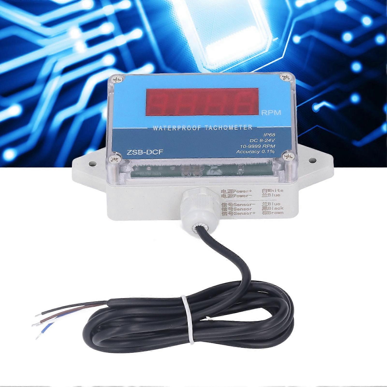 Motor Tachometer Speed Meter Sensor IP68 Waterproof LED Digital Display DC 8V‑24V 