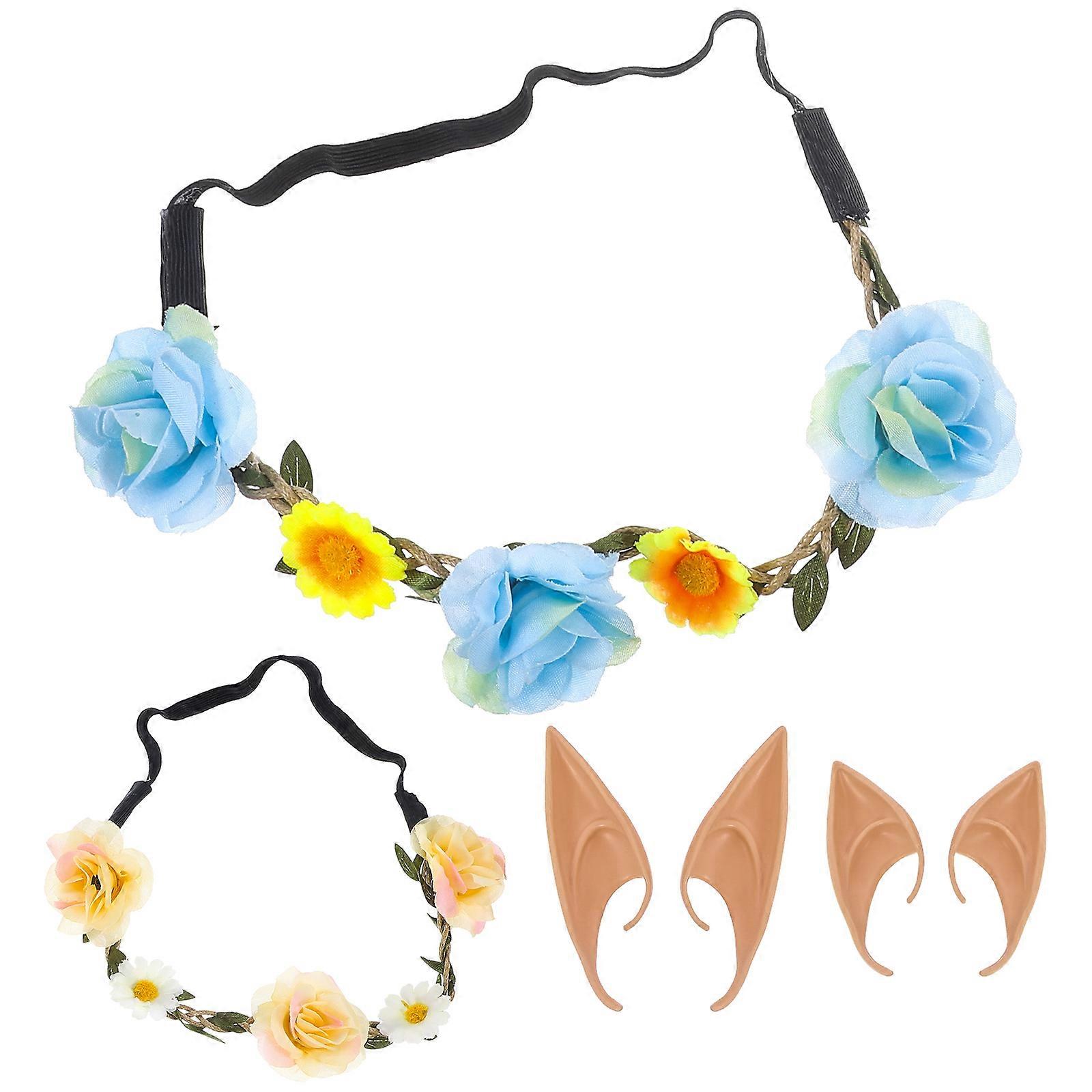 Cosplay Flower Headband and Ears for Women Hair Accessories Ideal for Halloween Parties and Everyday Use 2 Sets