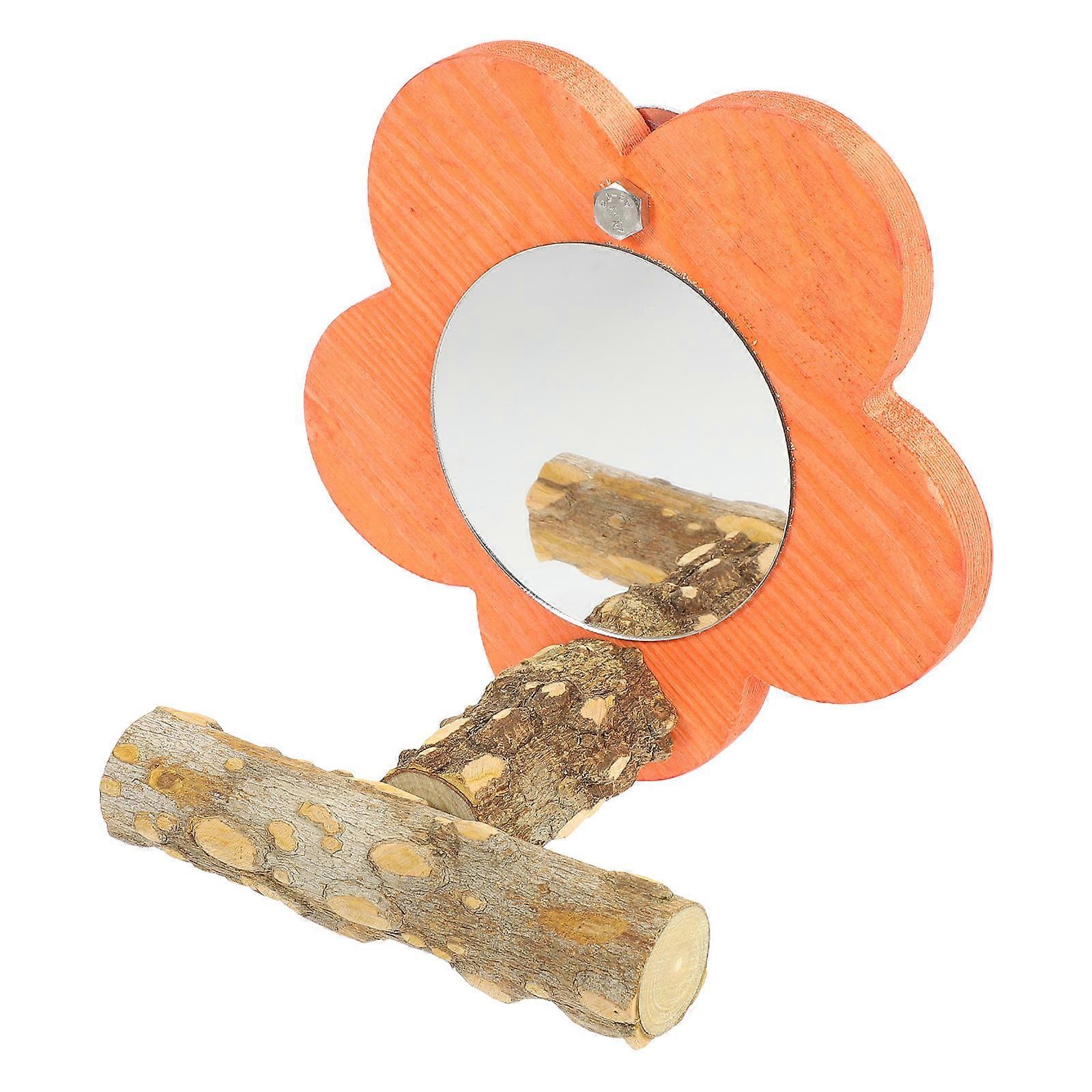Adorable Orange Bird Toy with Mirror for Pet Use Crafted from Durable Synthetic Material 7.5 inches