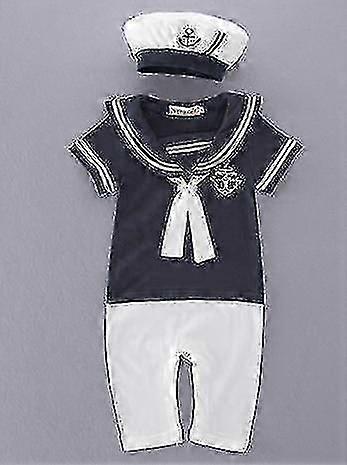 Infant Sailor Jumpsuit - Mukava puuvillapotku ja hattu vastasyntyneille pojille