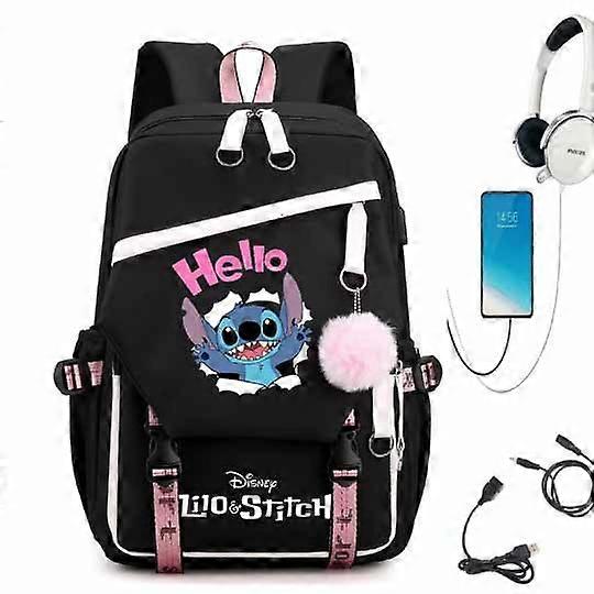 스티치 백팩 17인치 학교용 백팩 세트 (USB 충전 연필꽂이 포함, 선물용)