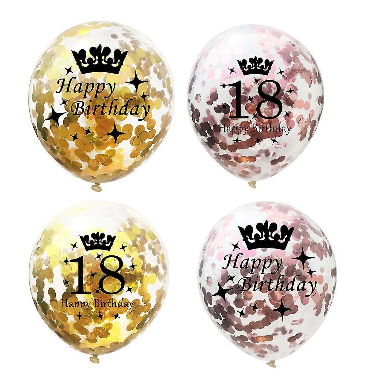 18 Birthday Balloons with Crown Assorted Color Latex Confetti Transparent for Party Decoration 12 inch