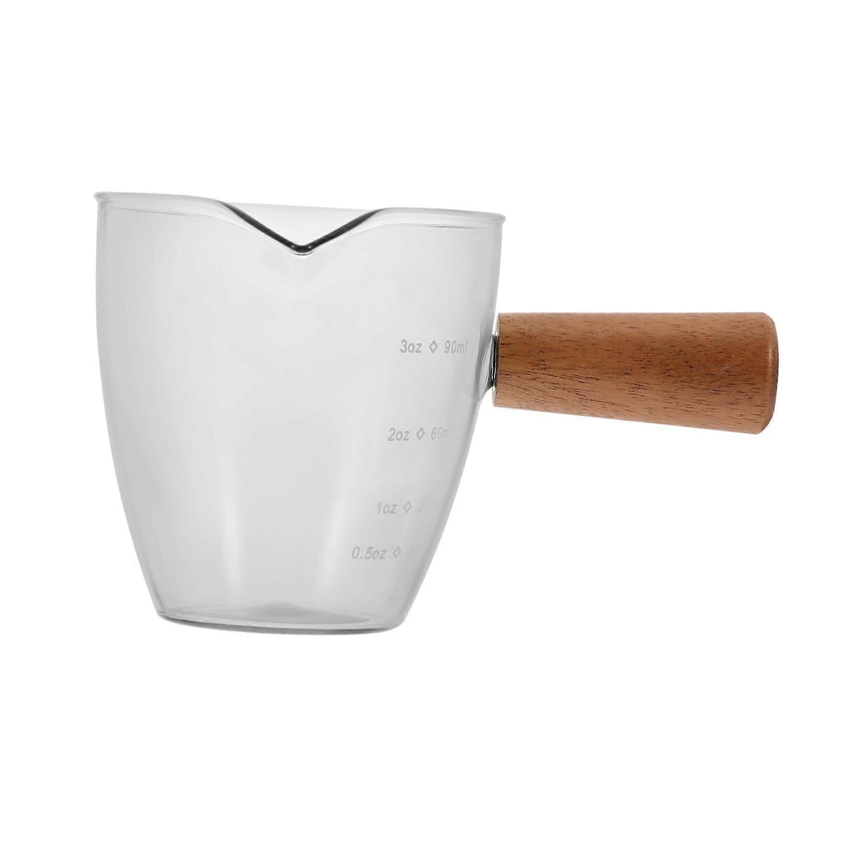 Mini Milk Pitcher with Wooden Handle for Espresso and Coffee; Durable Measuring Cup for Milk and Sauces in Cafes and Restaurants