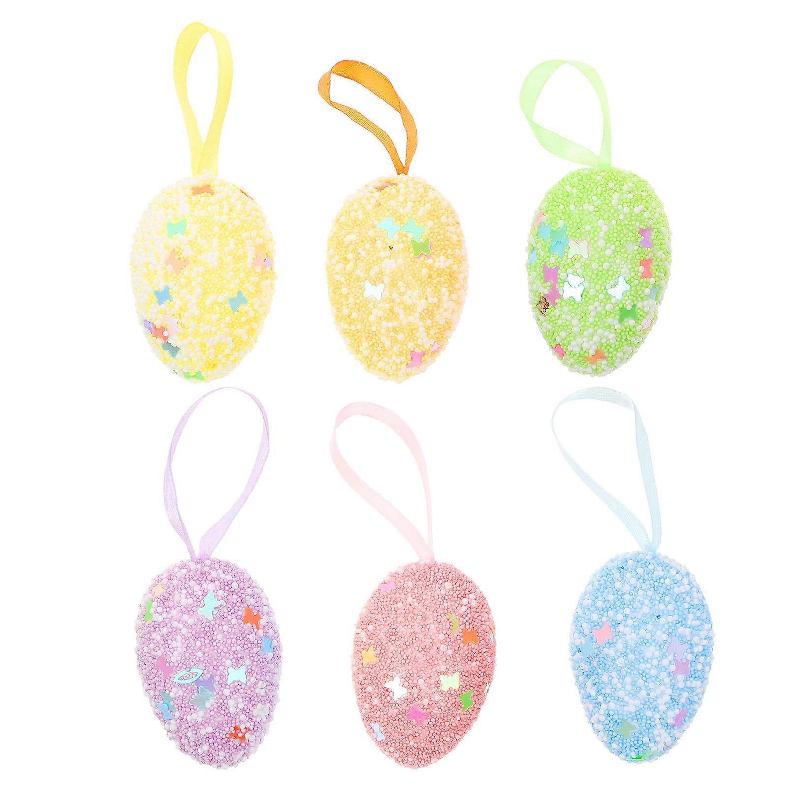 Easter Hanging Egg Ornaments, 18pcs Reusable Shiny Faux Foam Eggs with Glitter & Ribbon for Easter Tree Decor, Party Favors & Spring Home Decoration