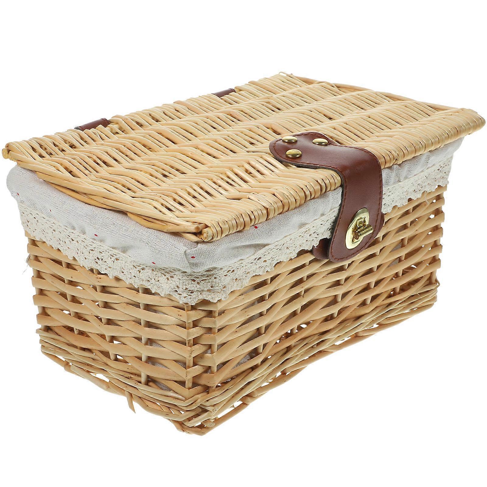 Handmade Woven Storage Basket With Lid For Toys Organization In Rectangular Light Brown Ideal For Desktop 1Pcs
