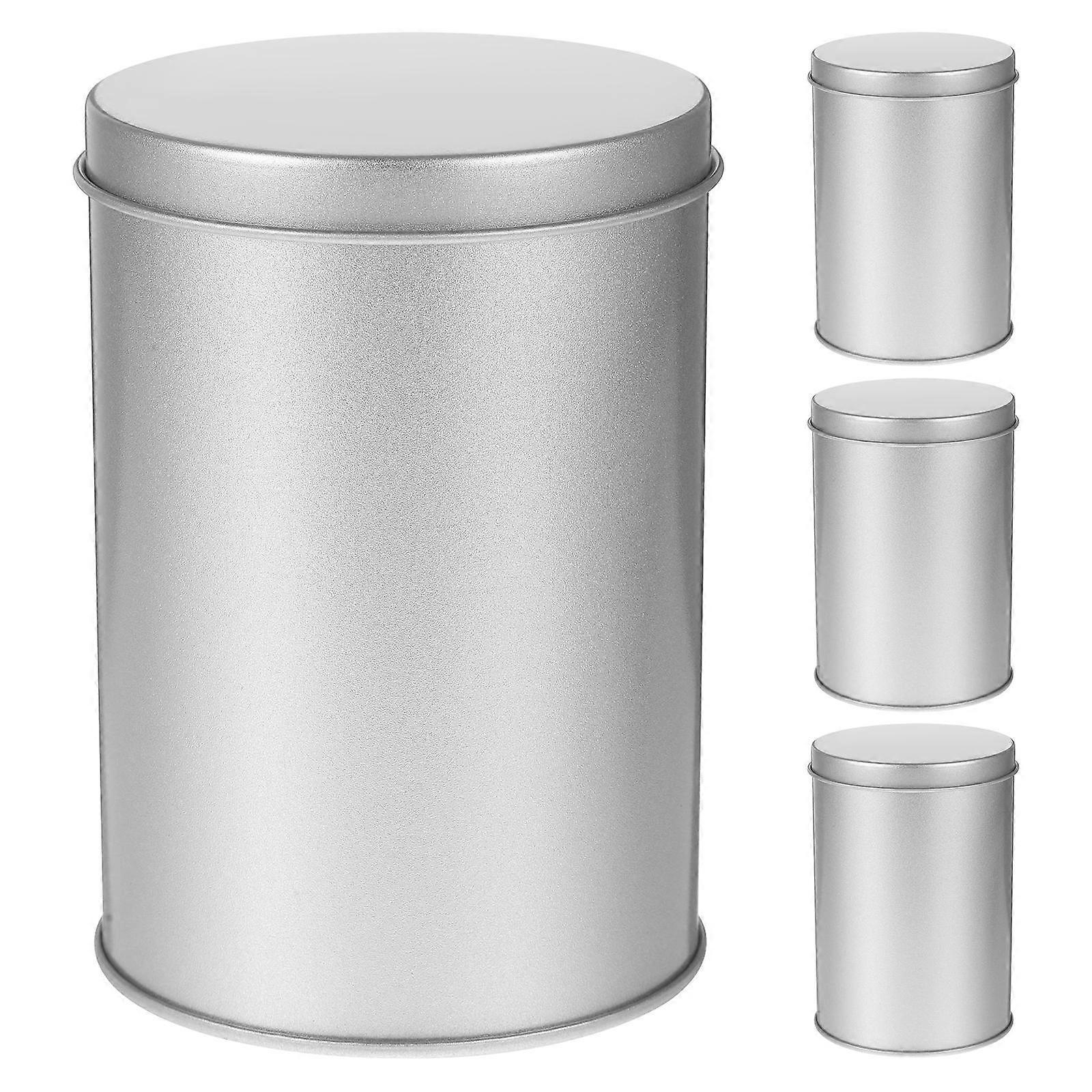 Portable Tea Canister with Lid Made of Tinplate for Home Use Silver 4pcs Round Containers