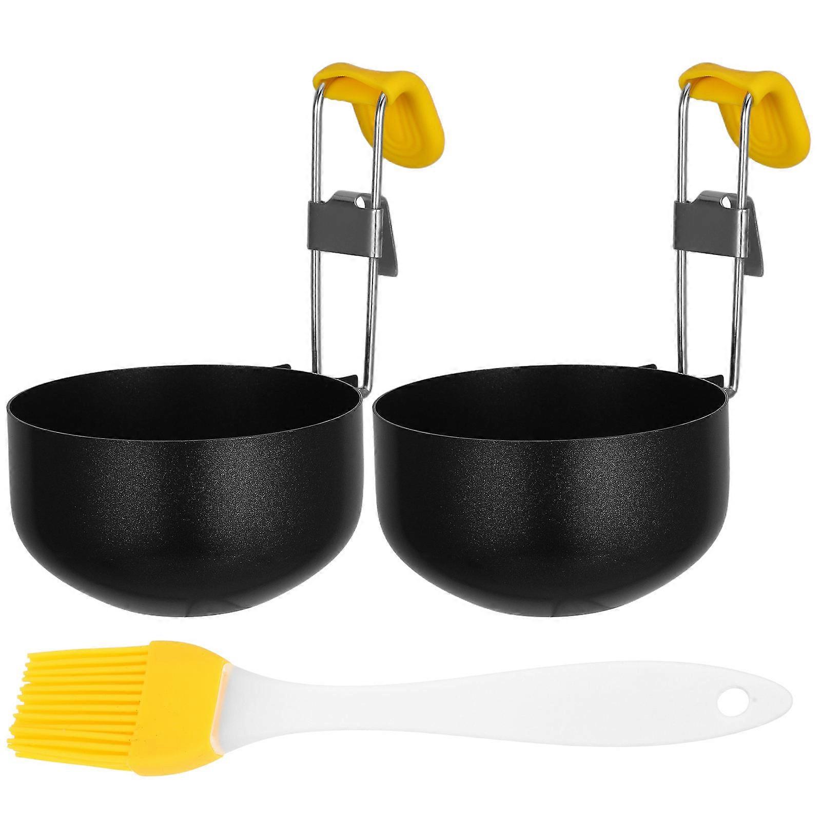 Versatile Egg Cooker With Unique Spoon For Poaching Eggs Black Stainless Steel 2Set