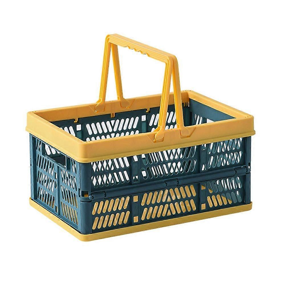 1pc Portable Folding Handle Food Storage Basket Picnic Table Storage Container Green and White