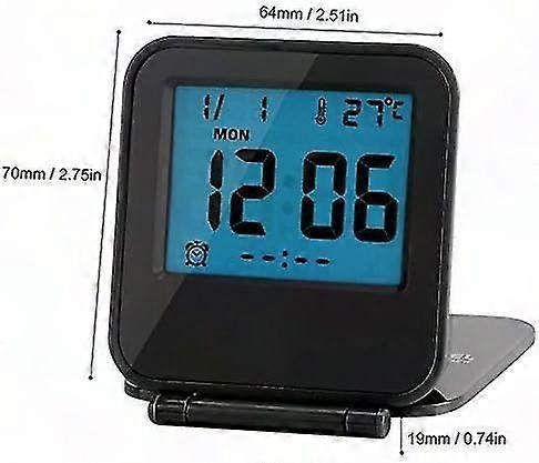 Mini Folding Digital Alarm Clock with LED Display, Calendar, Temperature & Date - Portable Travel Alarm Clock for Home & Office