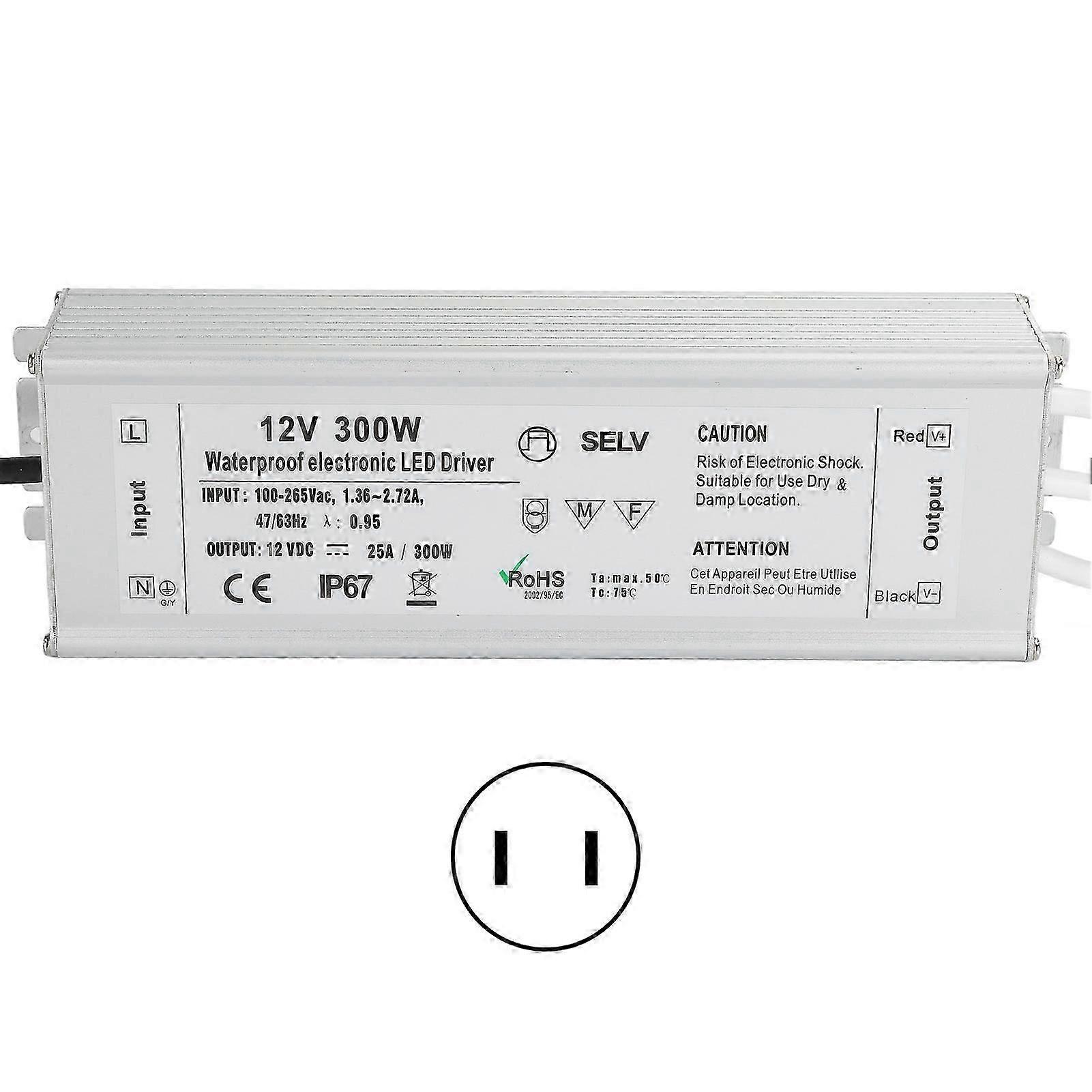 LED Driver Vandtæt IP67 konstant spænding strømforsyning transformer adapter 300W AC100?265VUS stik 12V 0?25A udgang