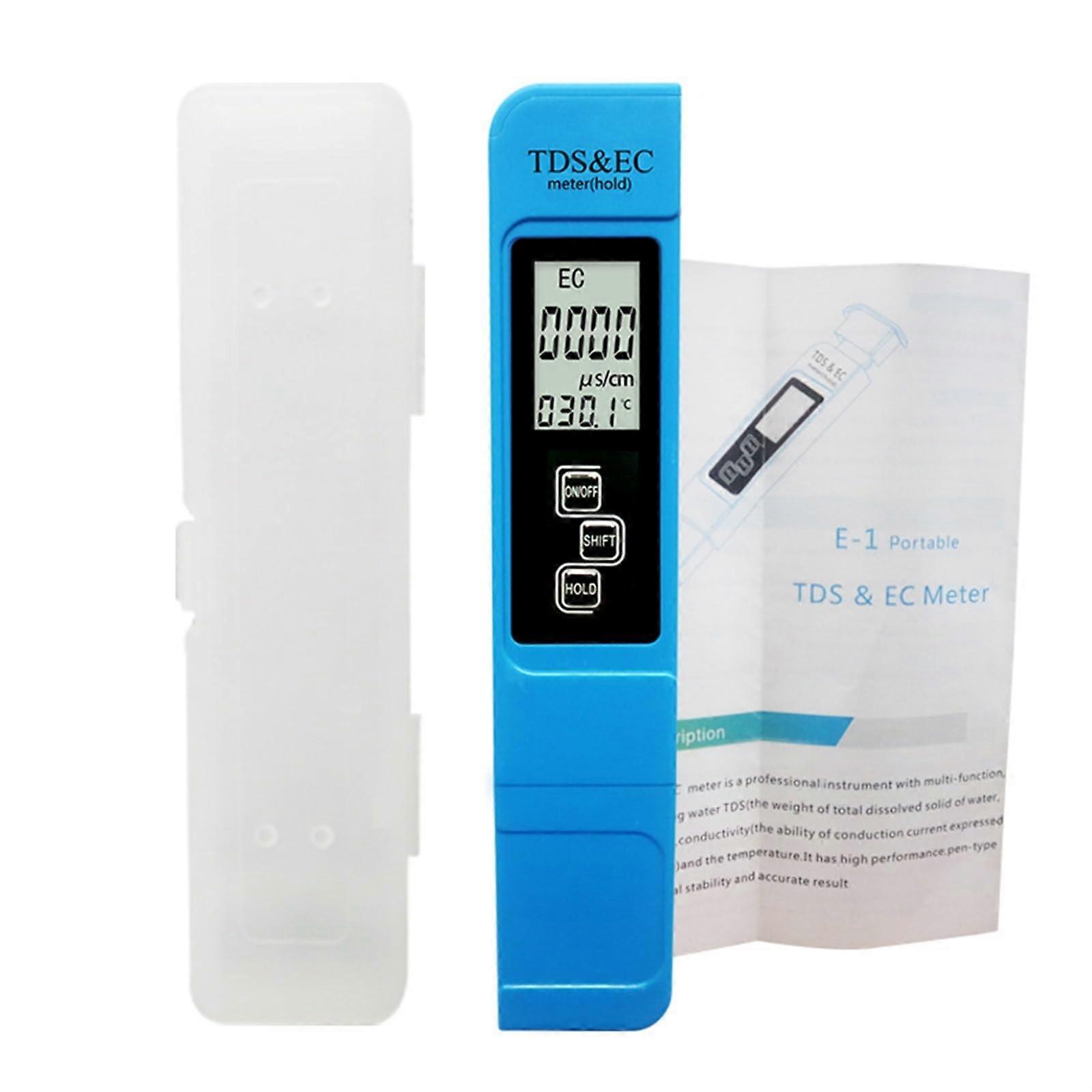 Water Tester TDS EC Meter With Temperature, Digital LCD Pen, 3 In 1, 4 Modes, Accuracy, Purity Filter, Blue Box