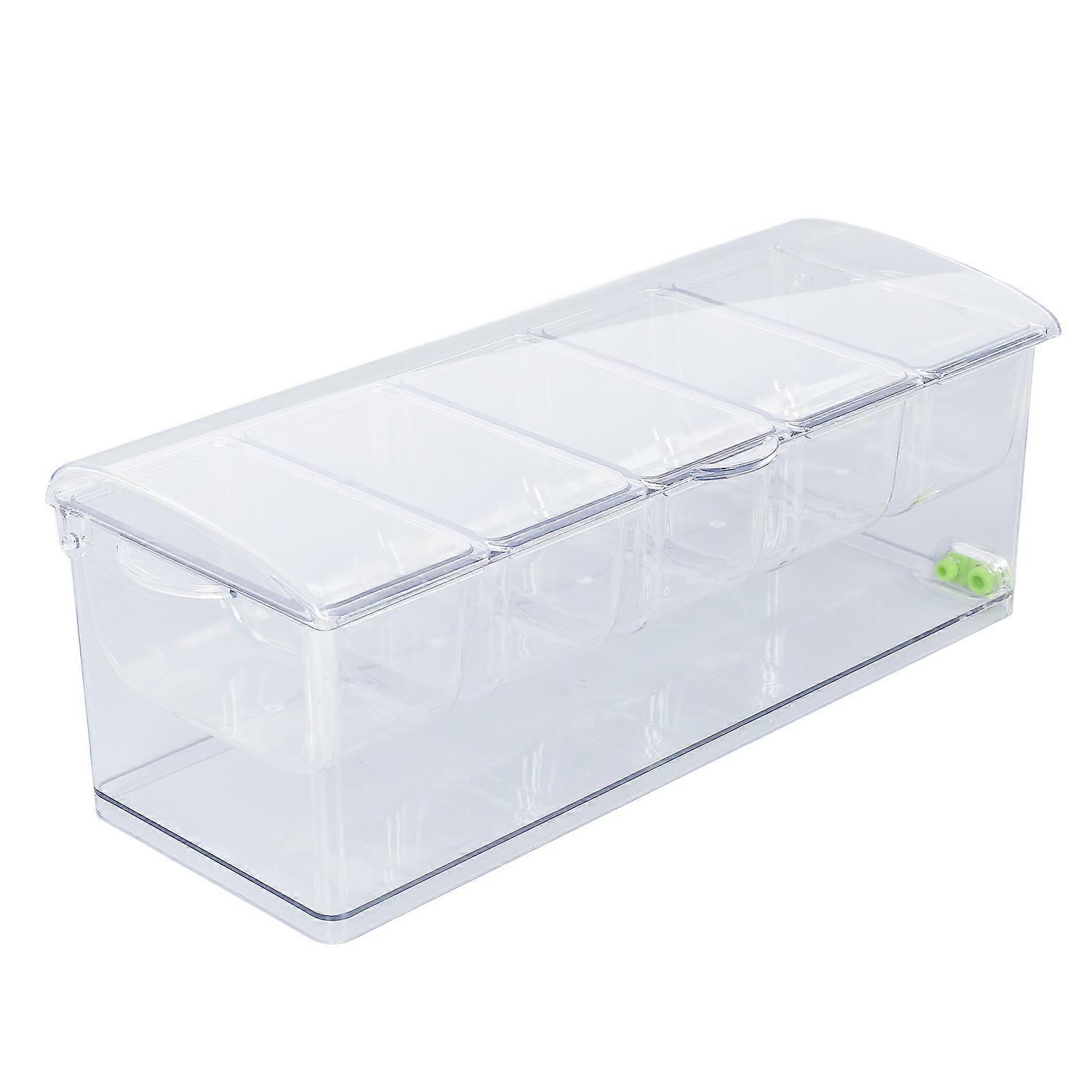 Ice Chilled Condiment Server 5 Compartment Clear Plastic Tray with Lid