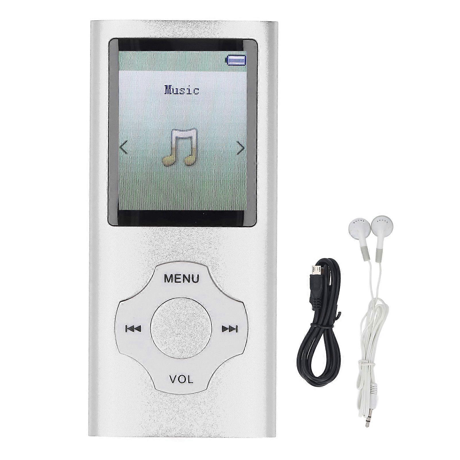 MP3 MP4 Music Player with 68GB Memory Card Support 128GB 1.8inch Digital Display E Book Reader Speaker HiFi Voice MP3 Player Silver