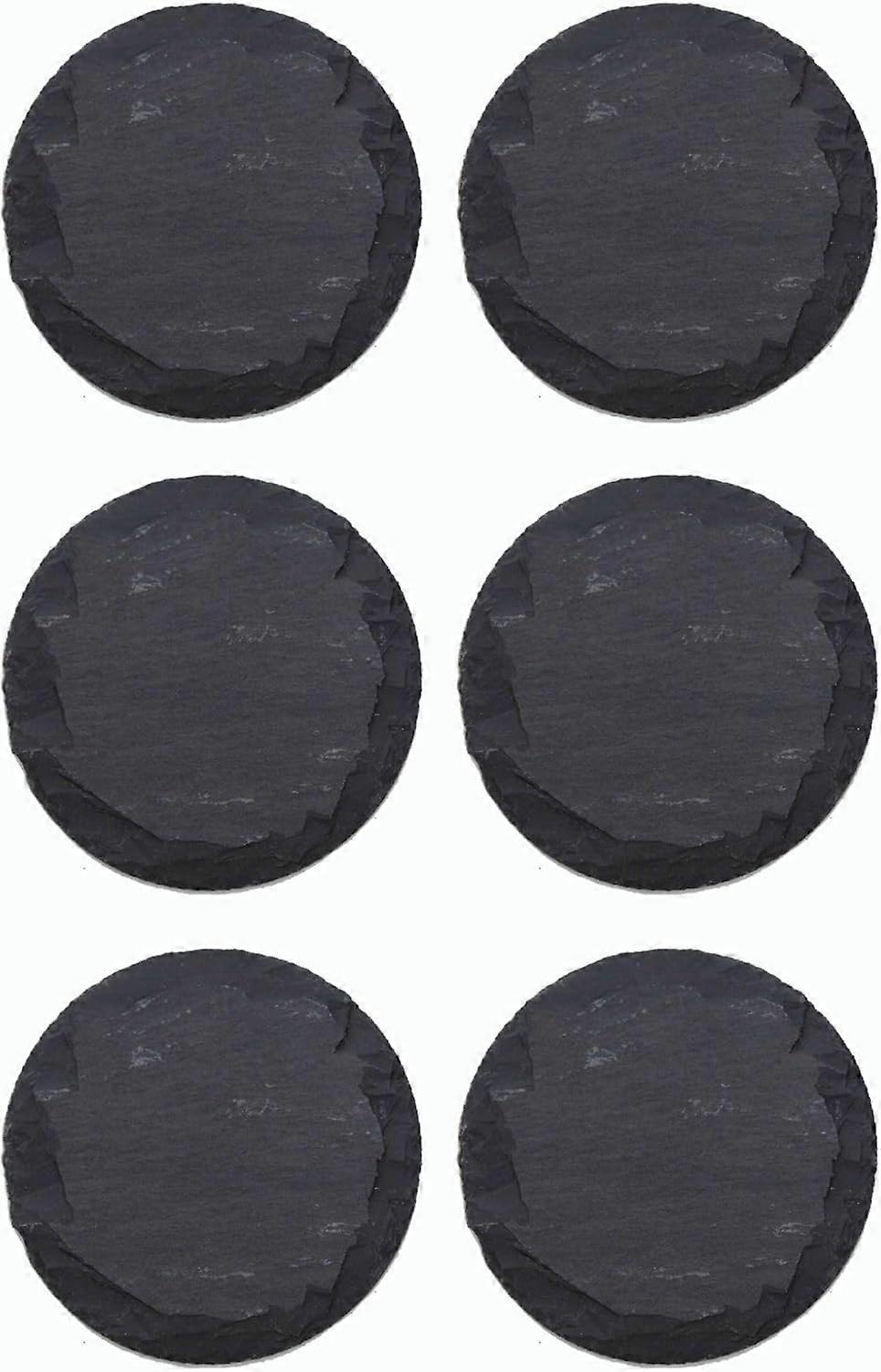 6x Schieferplatten I rund I 20x0,5 cm I Sushi Servierplatten Untersetzer Käseplatte Tischplatz Schiefer Geschirr Platte schwarz