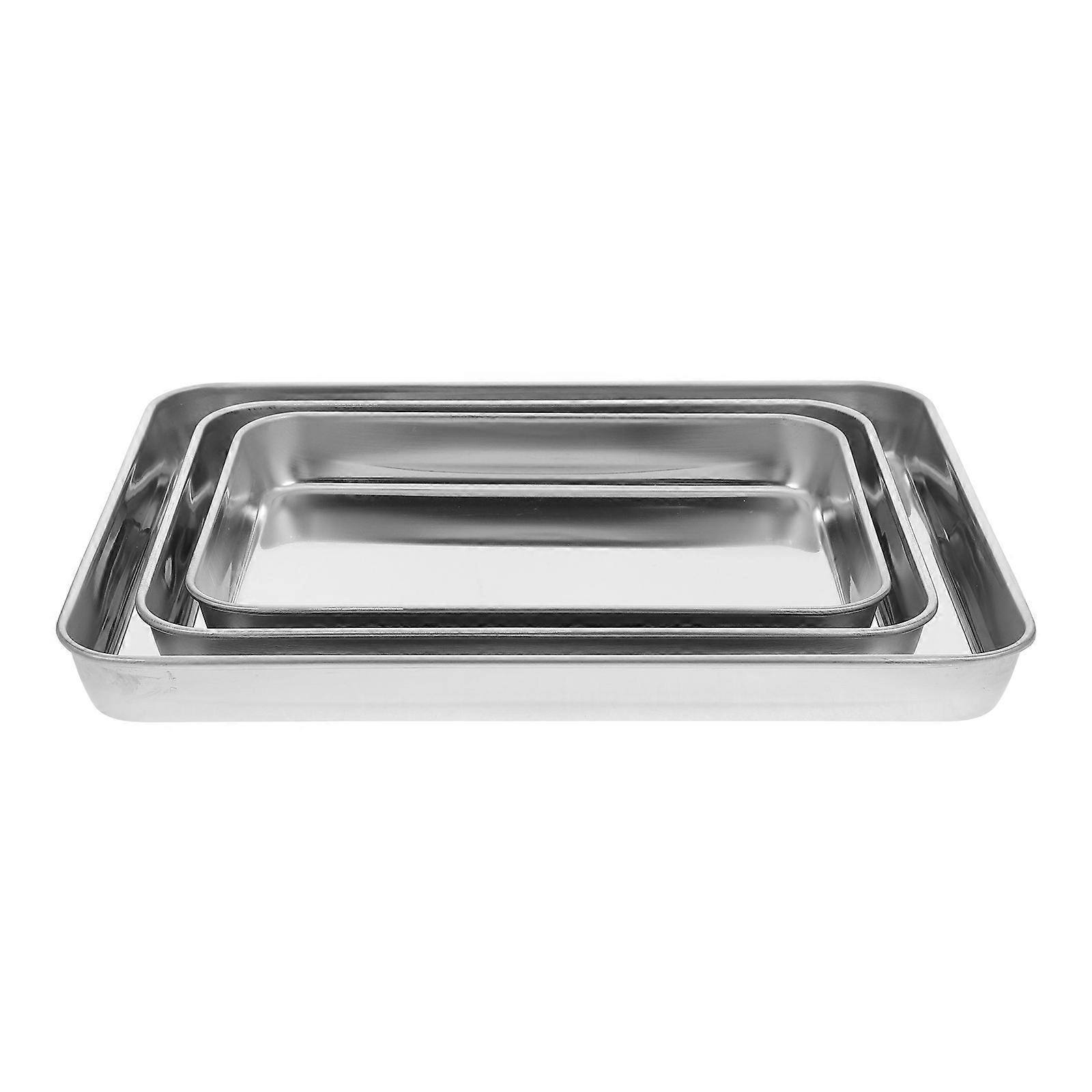 Stainless Steel Baking Pan Set 3Pcs Flat Bottom Versatile Kitchenware Ideal For Grilling Baking Steaming And Serving Cold Dishes
