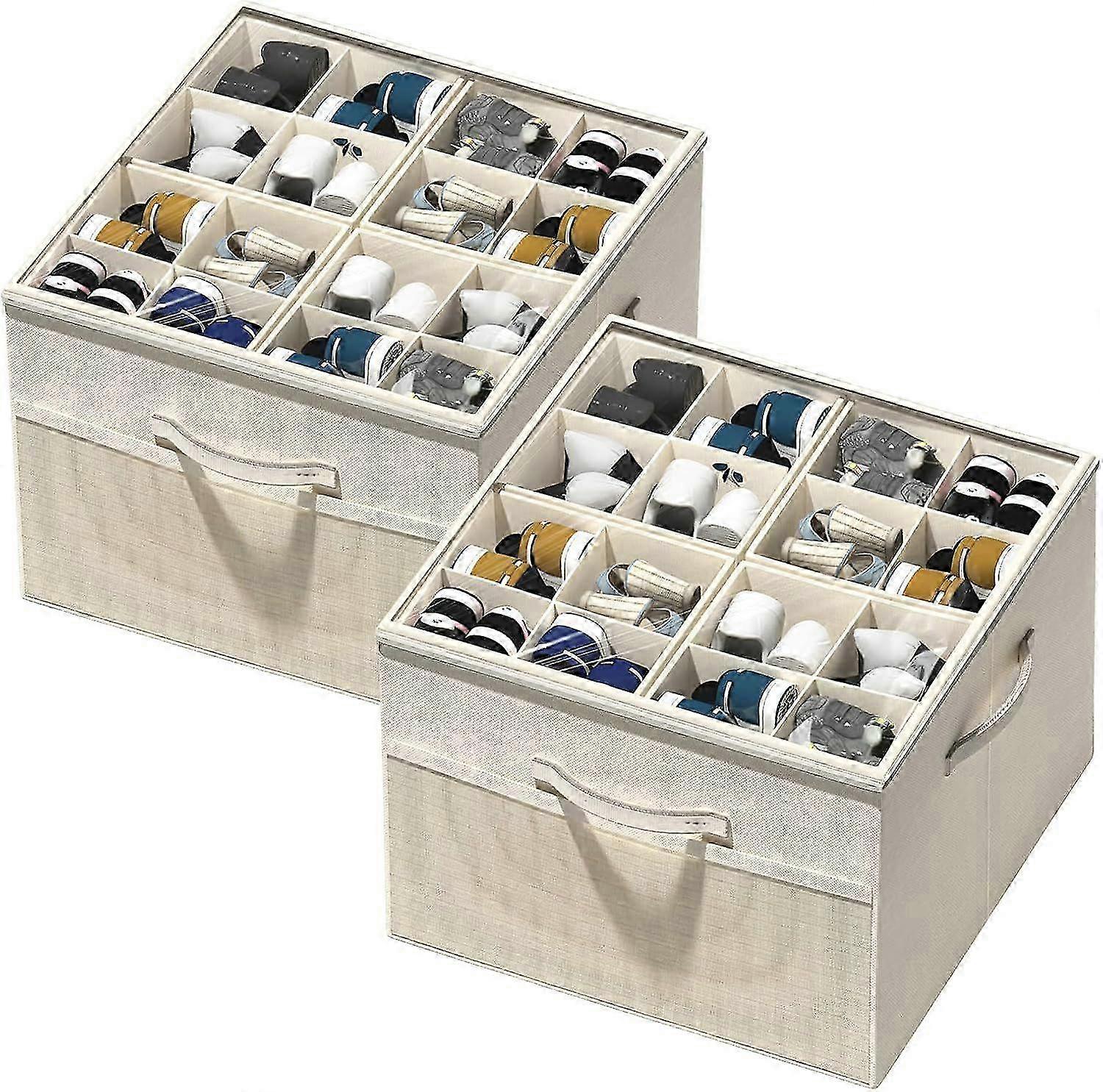Shoe Organizer for Closet,2 Pack Foldable Shoe Storage Organizer Box Bin with