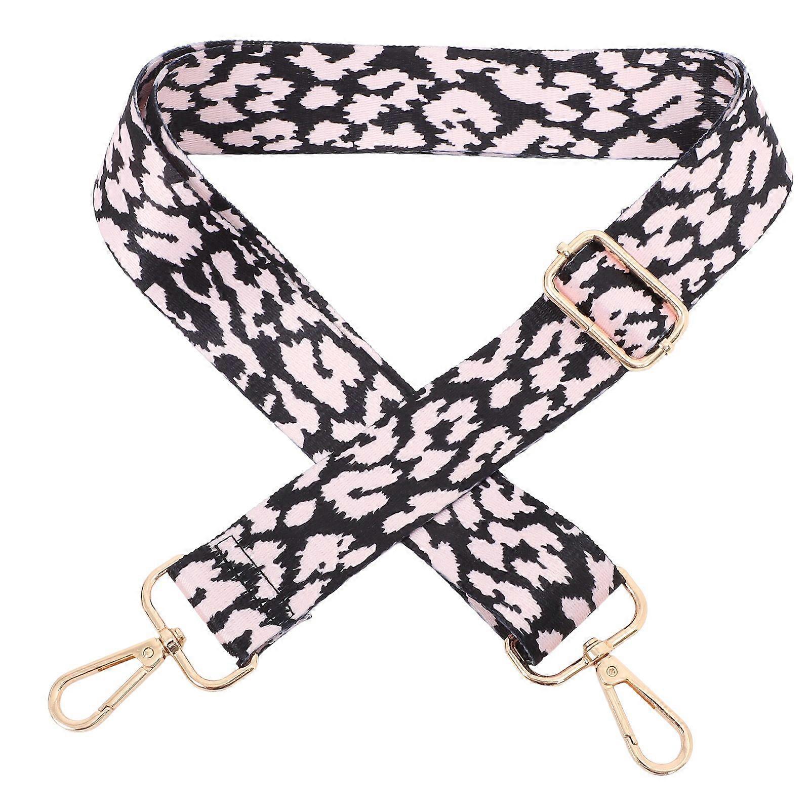 Wide Adjustable Bag Strap Contrast Color Leopard Replacement Straps for Shoulder Bag Crossbody (Pink, Golden Hooks)