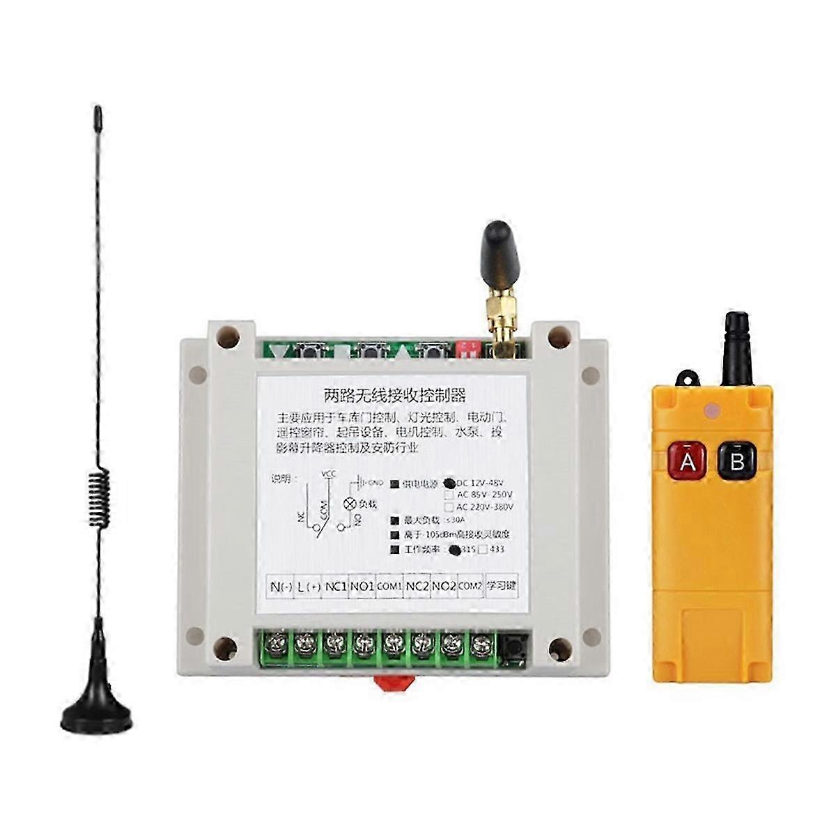 Wide Voltage AC220V-380V 433MHz Wireless Remote Control Switch for Factory Motor Control - Dual Channel