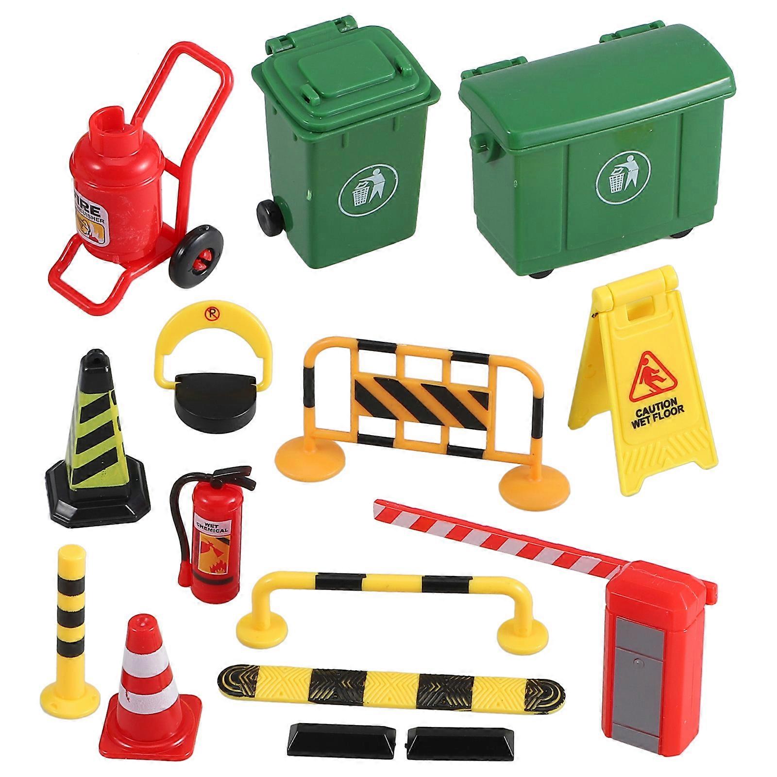 Traffic Sign Toy Miniature Road Barricades for Playing 2Sets Plastic Material