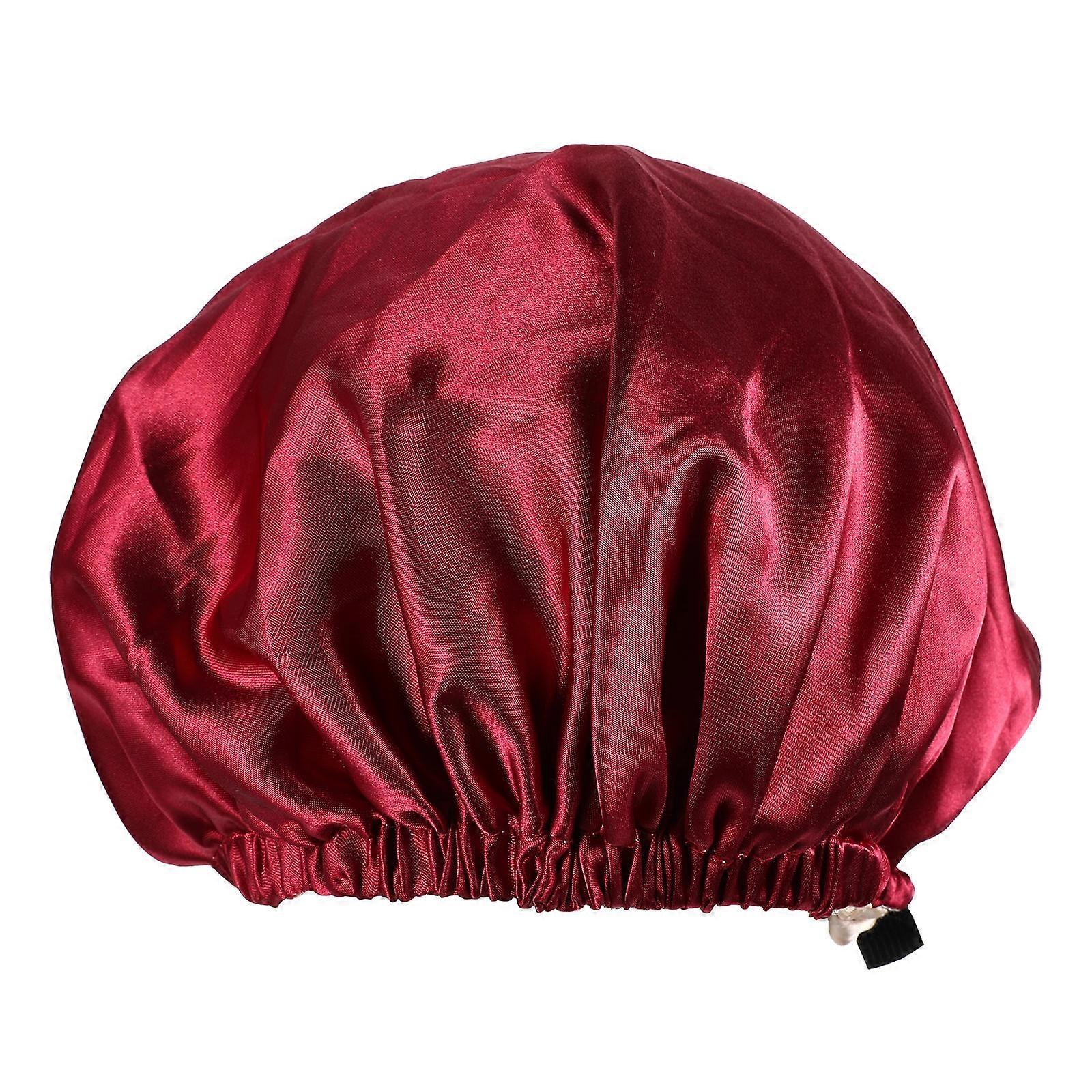Dark Red Bonnet for Sleeping Use Double-Layer Women Cap