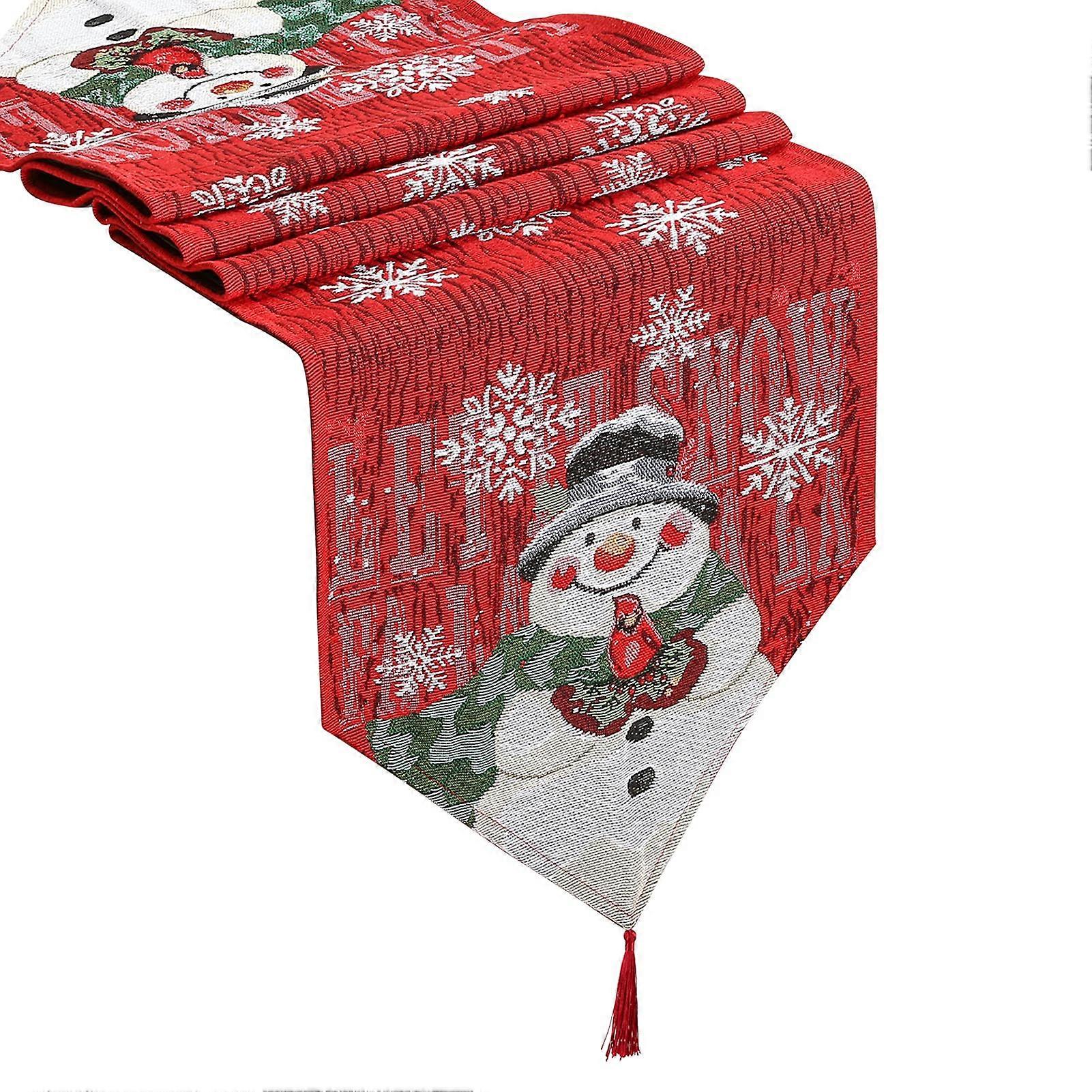 Christmas Table Runner Snowman Design Tassel Trim 13 X 70 Inches Tapestry Style Dinner Table Decor