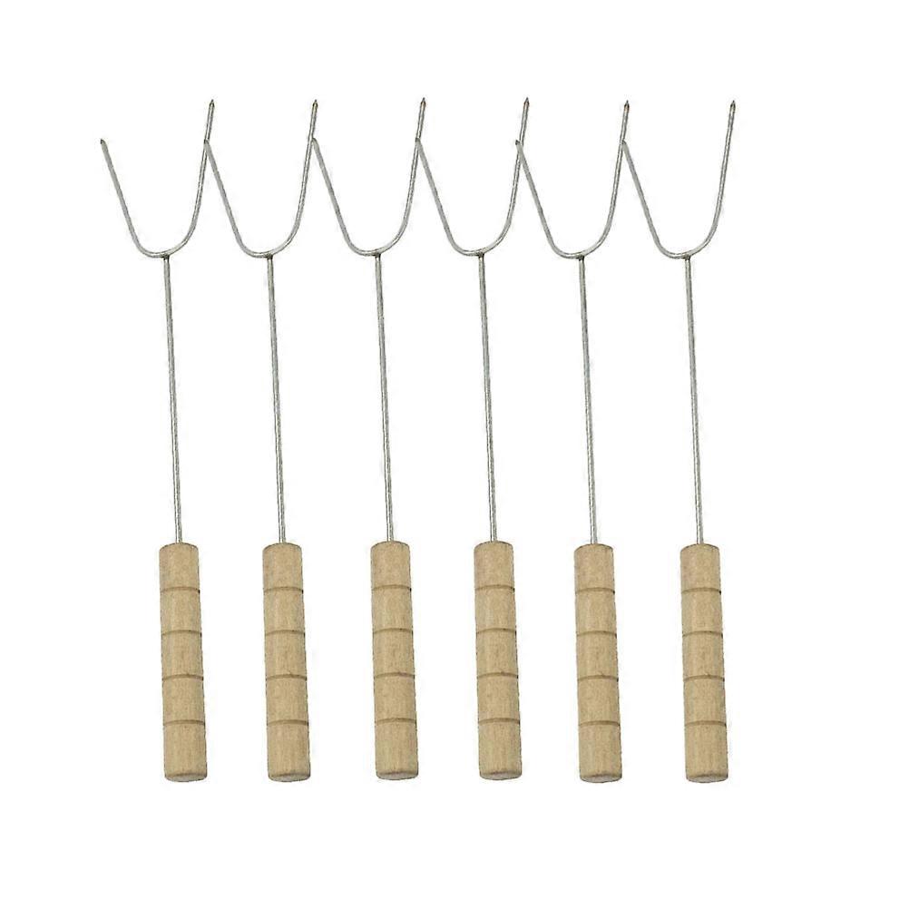 Barbecue Forks Stainless Steel with Wood Handle for Sausage 6Pcs