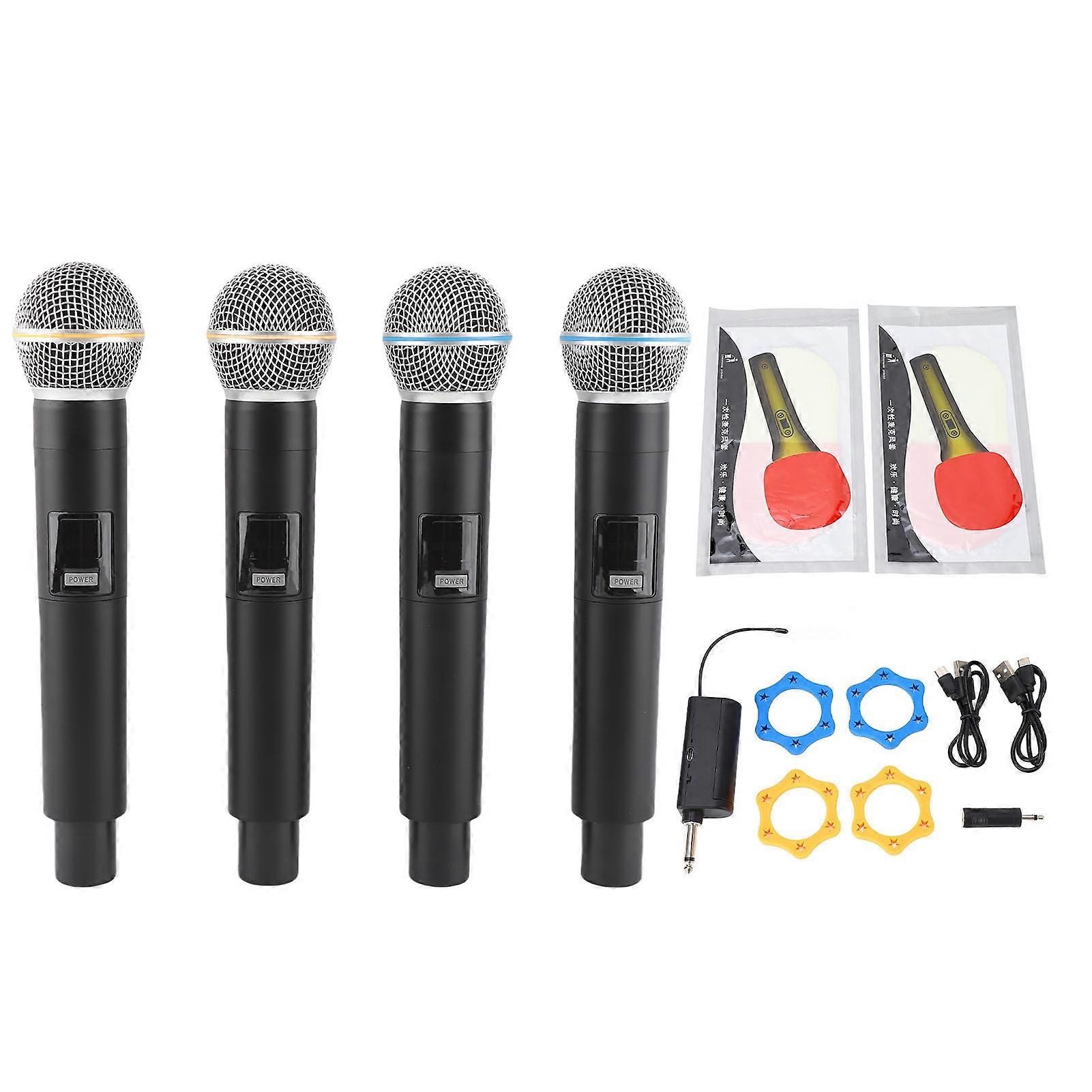 Wireless Handheld Microphone Set VHF Band 164ft Range 4 Cordless Dynamic Mics for Stage Recording Karaoke Performances