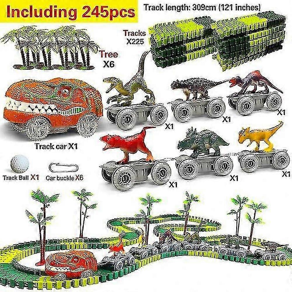 Dinosaur Train Track Set with Flexible Racing Circuit, Light-Up Cars, and Educational Toy for Children