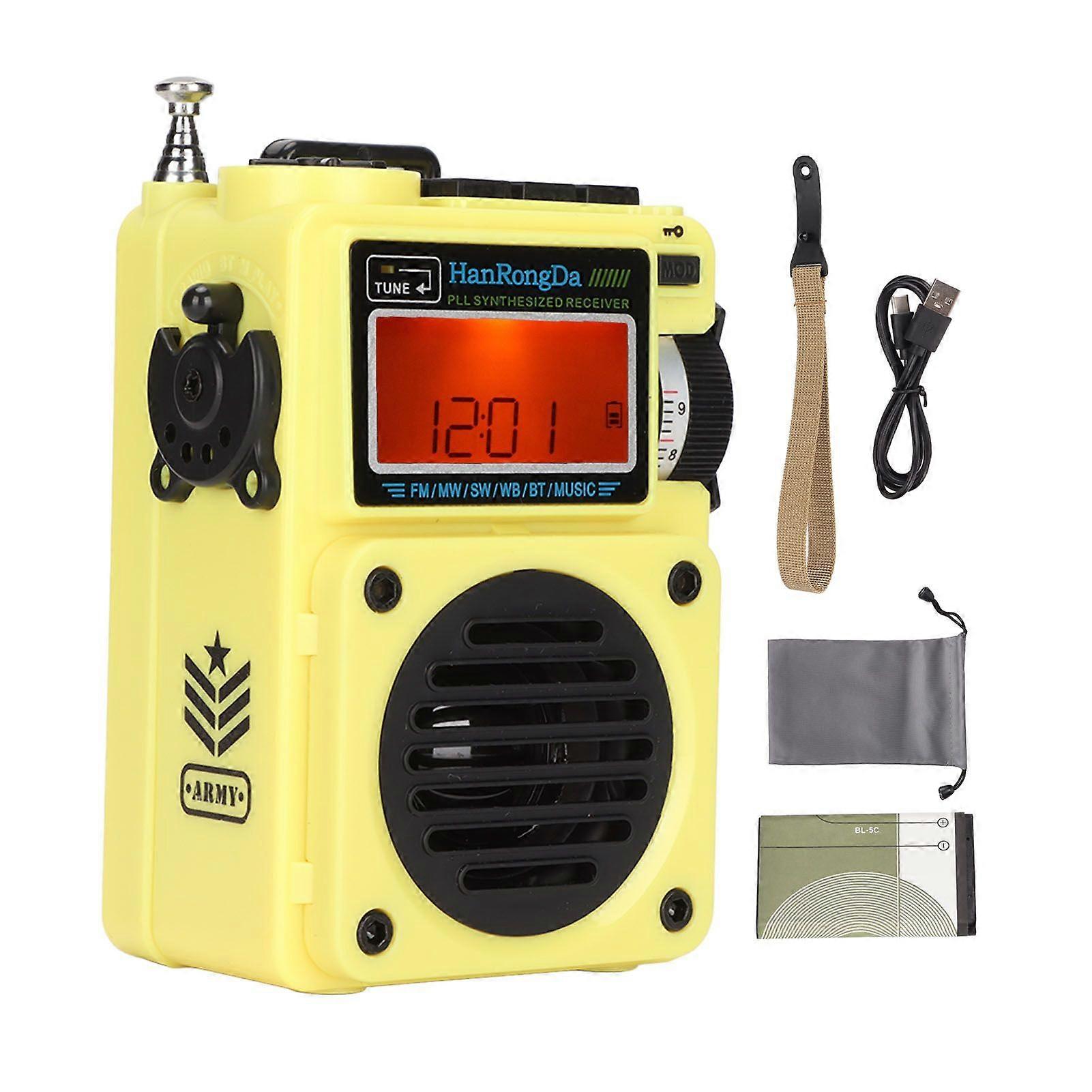 HRD701 Digital Radio Full Band Timing Support Memory Card Portable Bluetooth Radio Music Player for Home OutdoorYellow