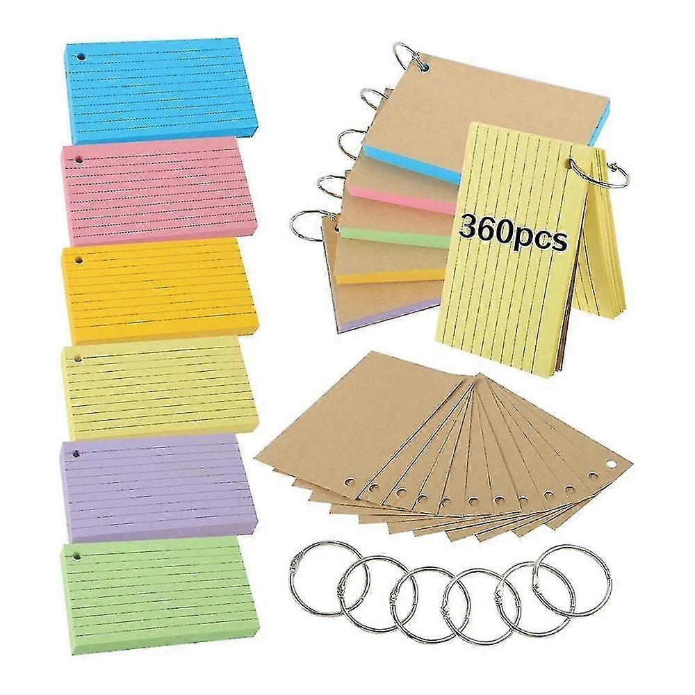 Flash Cards,600 Pcs Multicolor Index Cards Revision Cards With 6 Binder Rings,kraft Paper Lined Rec 2025