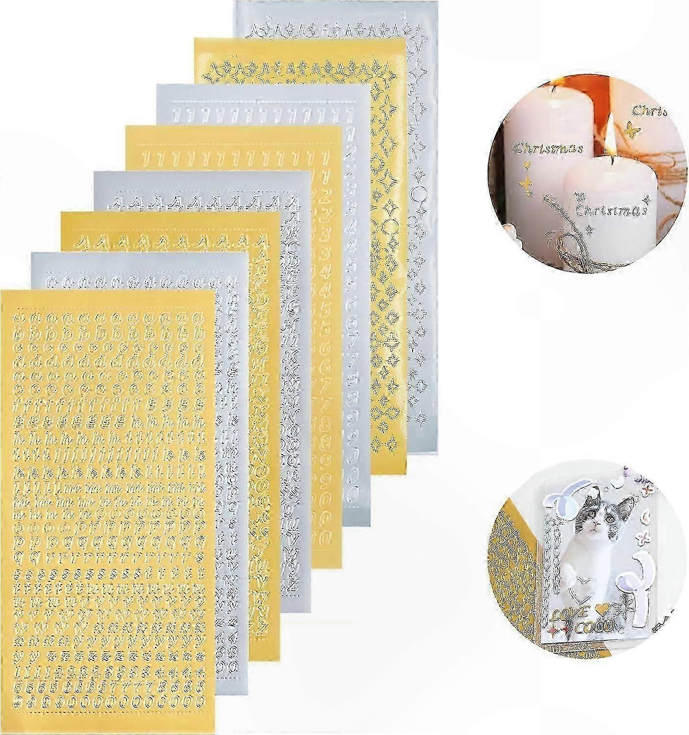 Wax Alphabet Stickers for Candles, 8 Sheets of Upper and Lower Case Letters with Numbers, Ideal for Labeling Smooth Surfaces