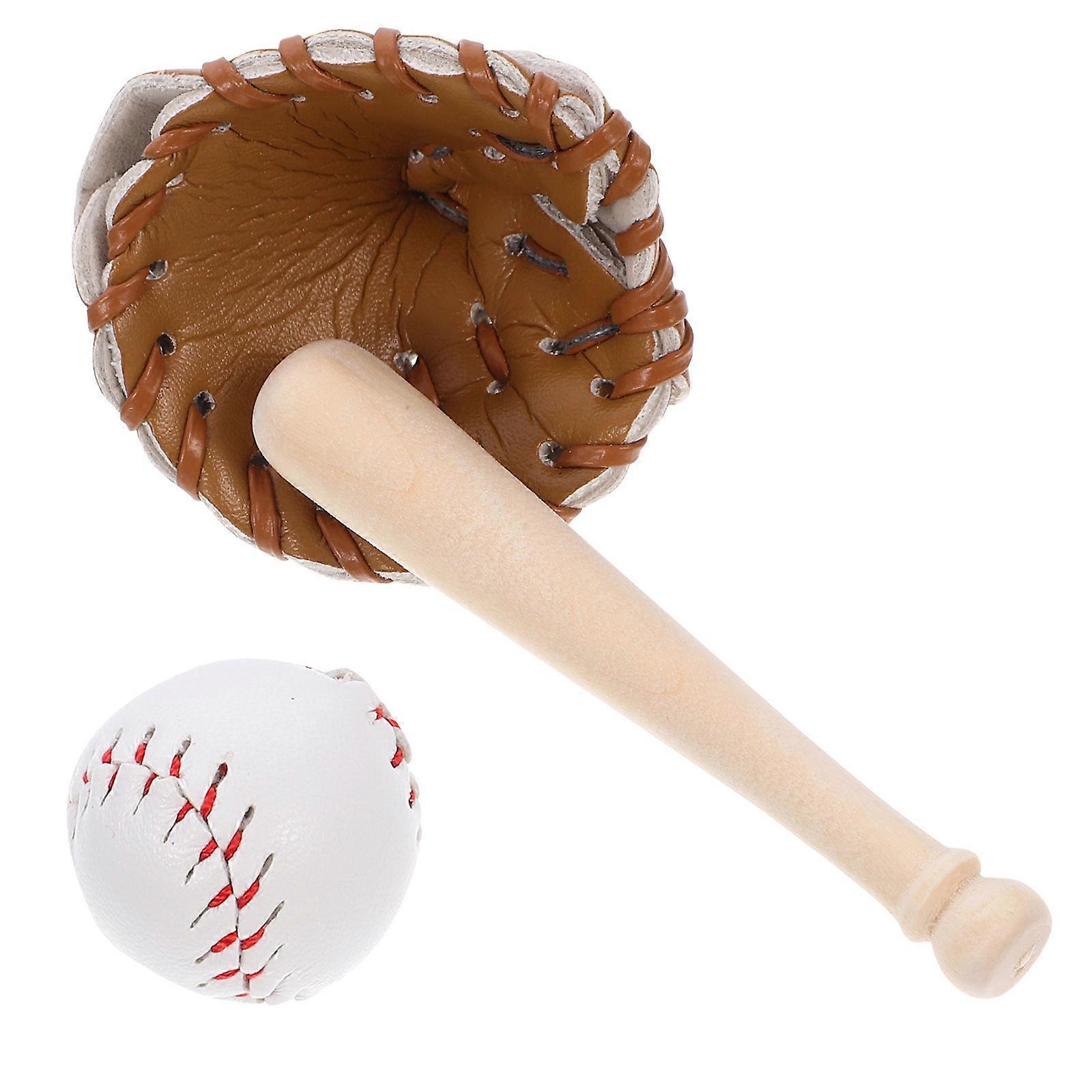 Dollhouse Baseball Miniature Set for Decoration 2Sets Mini Baseball Kit Light Brown