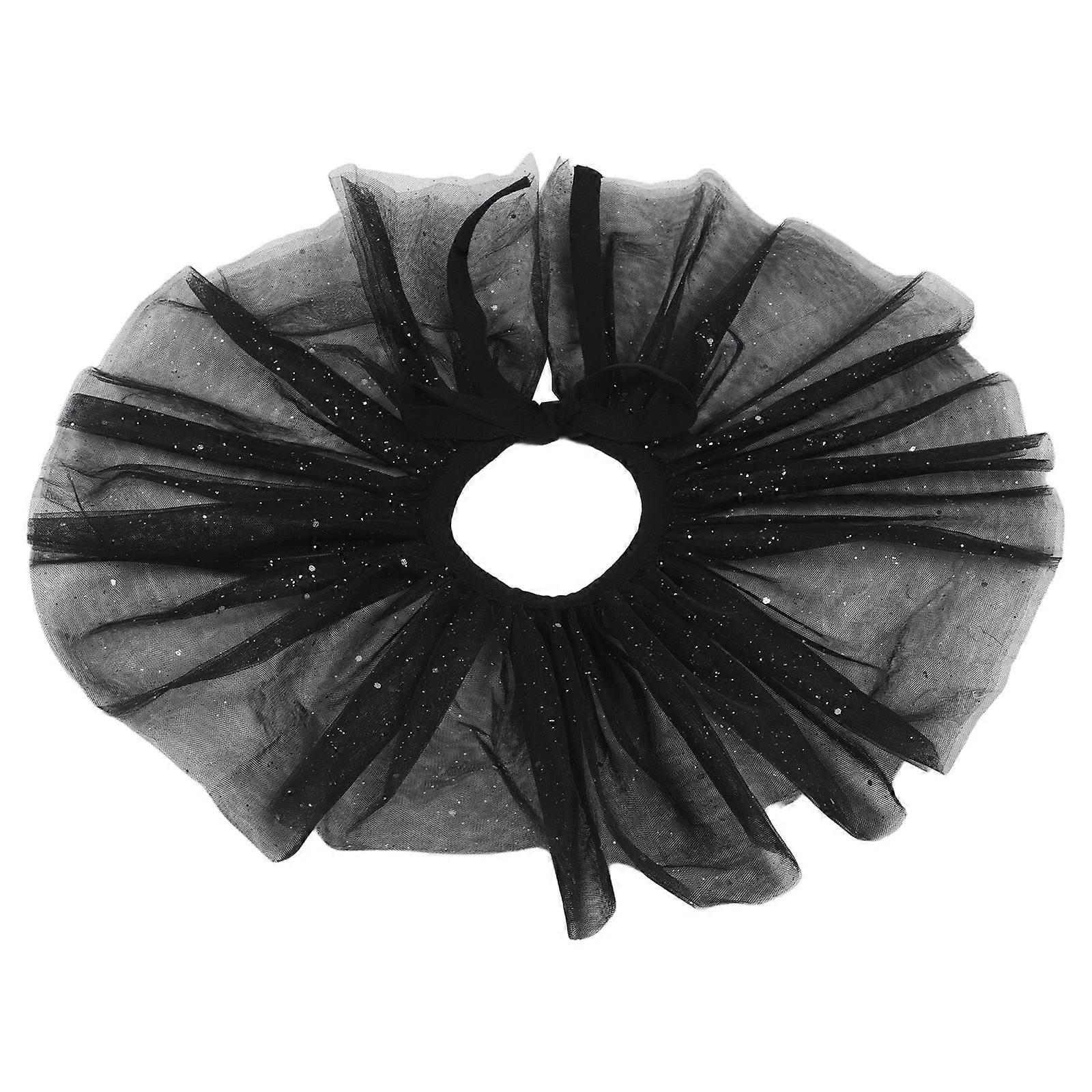 2Pcs Black Clown Neck Ruffle Collar for Decoration with Glitter Mesh Tulle