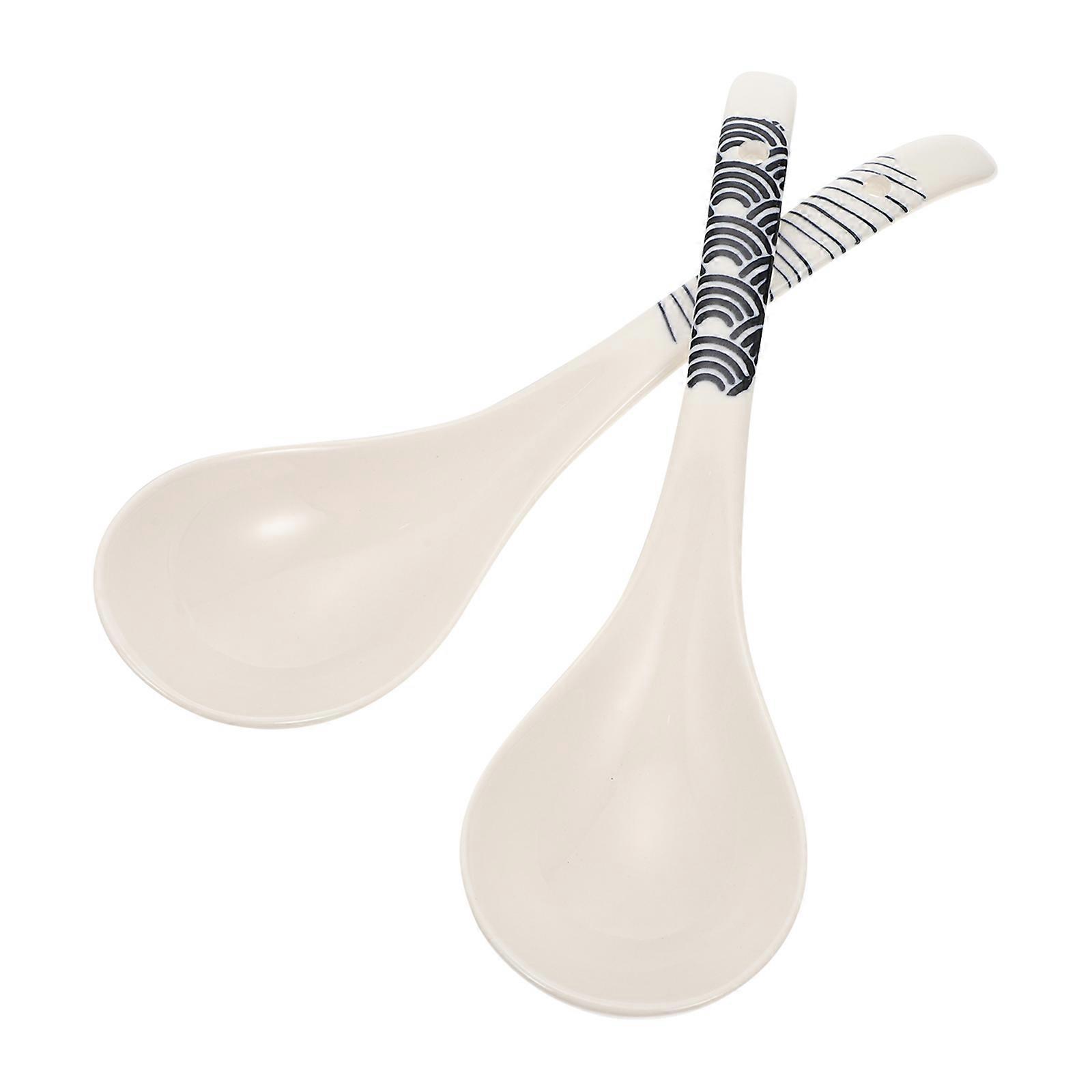 Ceramic Tablespoon Spoons For Home Users Hot Pot Mixing In Beige Color 2Pcs