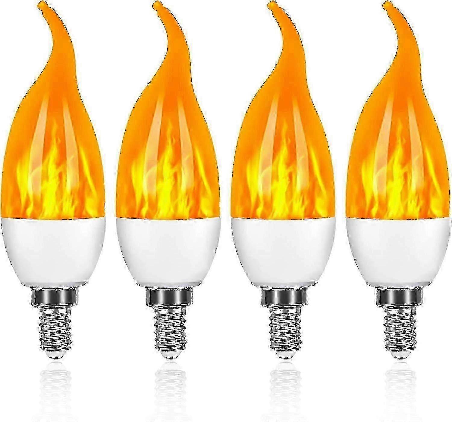 4 Pack 3W E14 LED Flame Effect Light Bulb with 3 Lighting Modes for Decorative Lighting and Home Decor