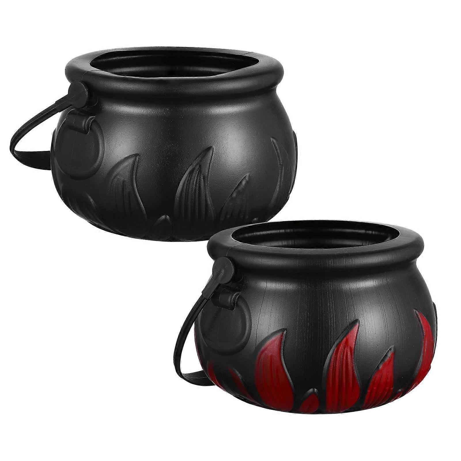 Halloween Candy Bucket Witch Pot Jars for Storage 4Pcs Black Plastic