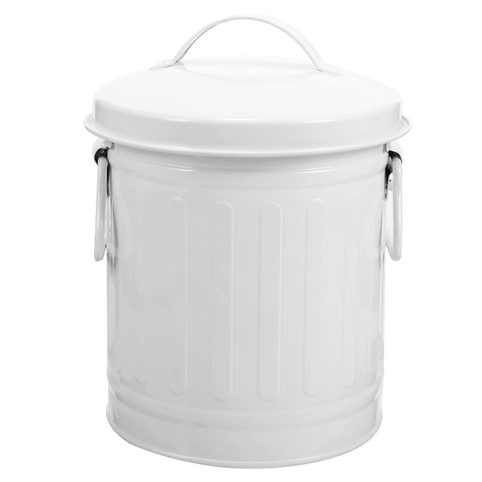 Garbage Bin Metal Trash Can with Lid 2Pcs for Storage and Table