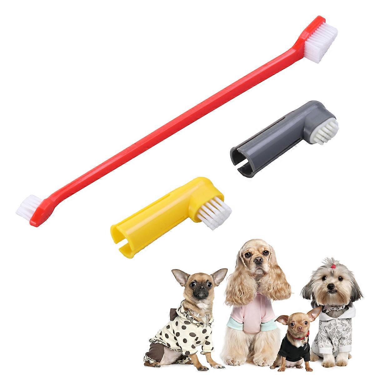 Dual Headed Pet Toothbrush Assorted Color with Finger Comfort for Gentle Gums