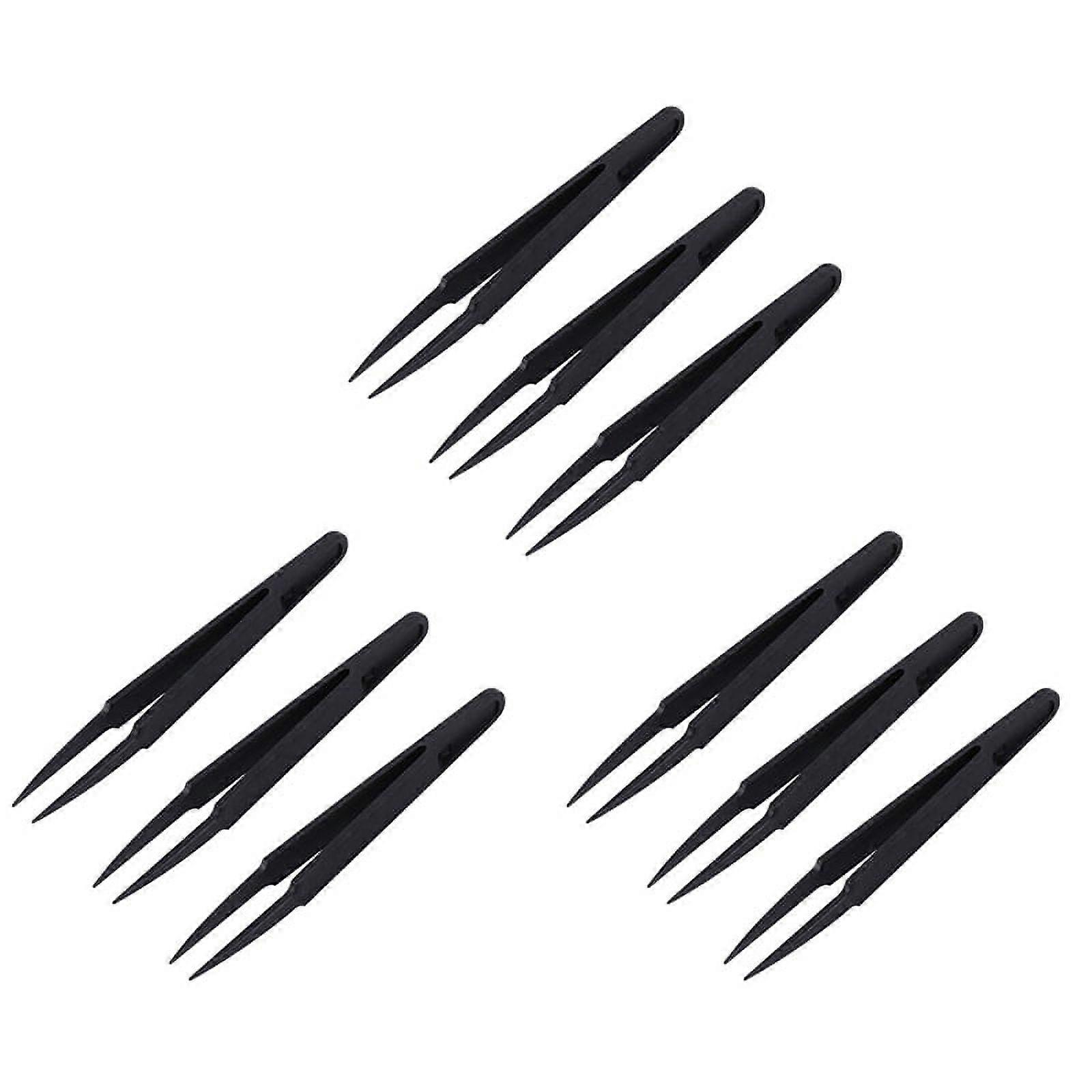 9 Pcs Black Plastic Electronic Pointy Tip Anti-Static Tweezers