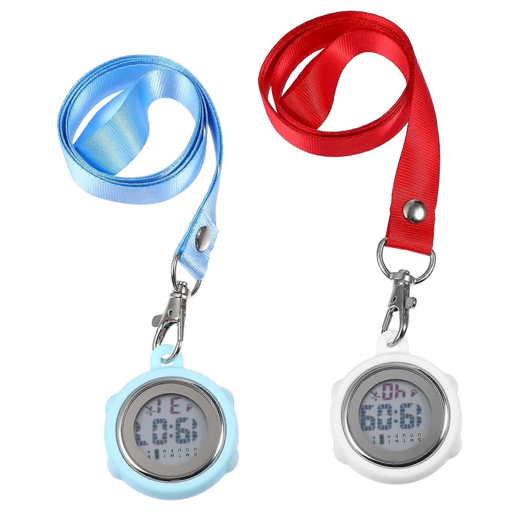 Digital Stopwatches Two Pack With Webbing Lanyard Clear Display Luminous Numerals For Students Referees Medical Pros