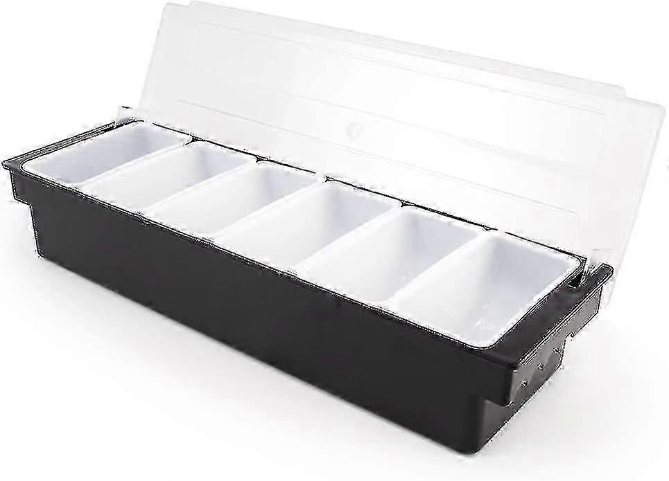 Bar Top Food & Condiment Dispenser: 6-tray Garnish Station With Lid For Bartending And Serving