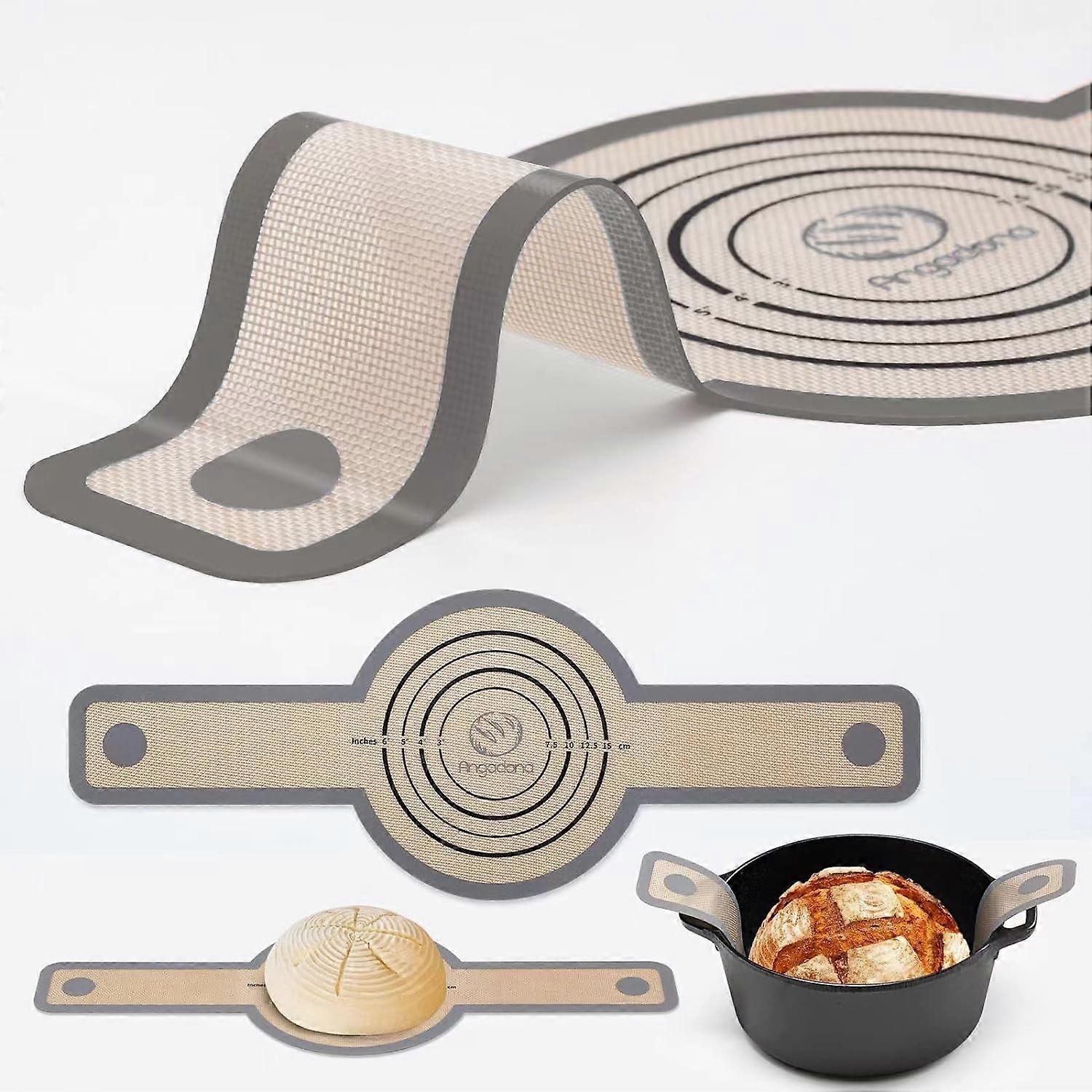Silicone Bread Sling for Dutch Oven - Non-stick, reusable mat with extra long handles. Gray. Compatible with standard ovens. Easy to clean.