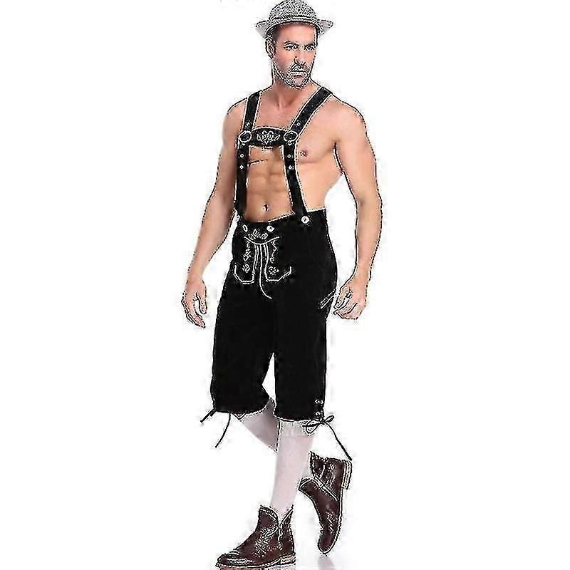 Lederhosen للرجال - جلد طبيعي ألماني أصيل Lederhosen ، قصير بني فاتح