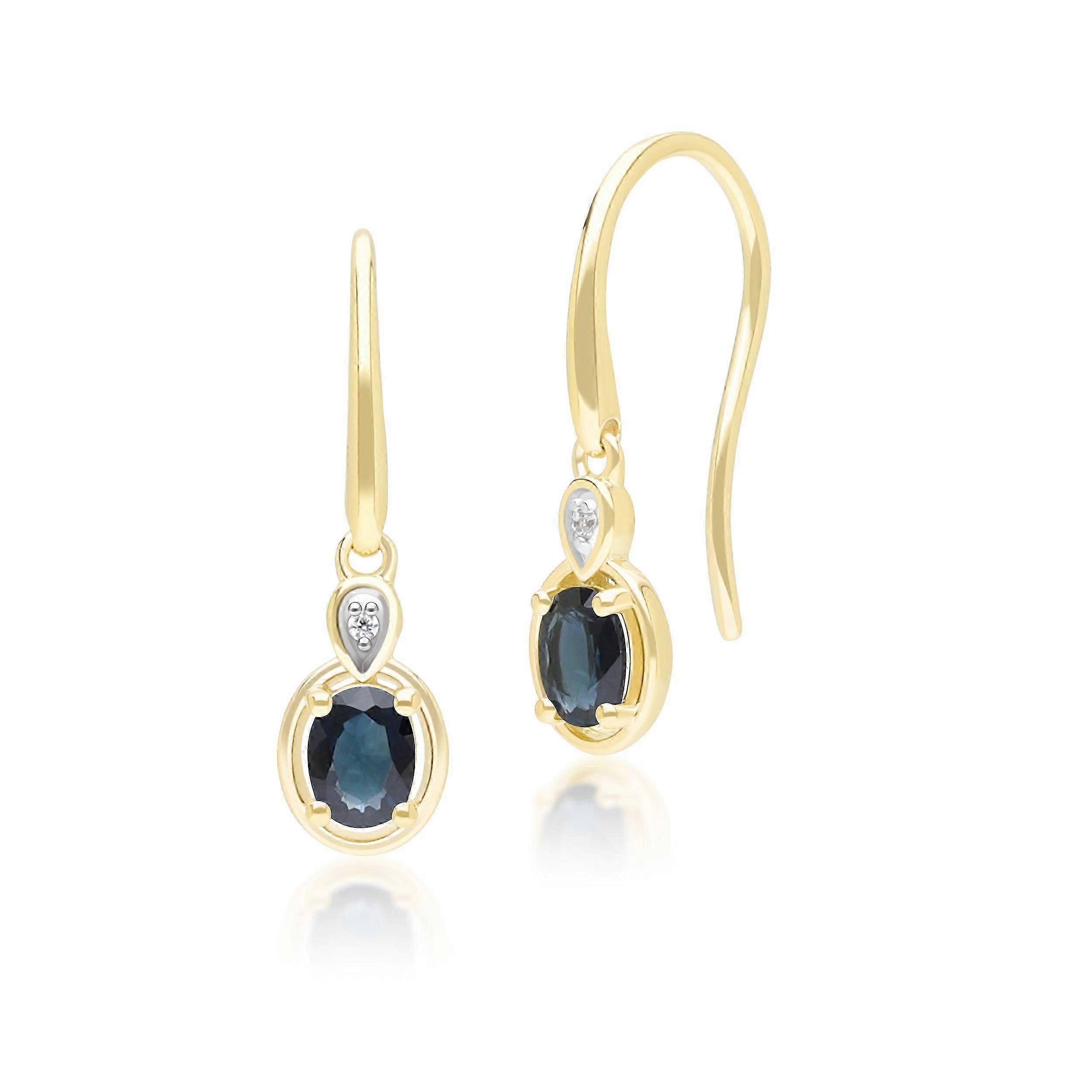 Boucles d’oreilles classiques ovales en saphir et diamant rond en or jaune 9 carats